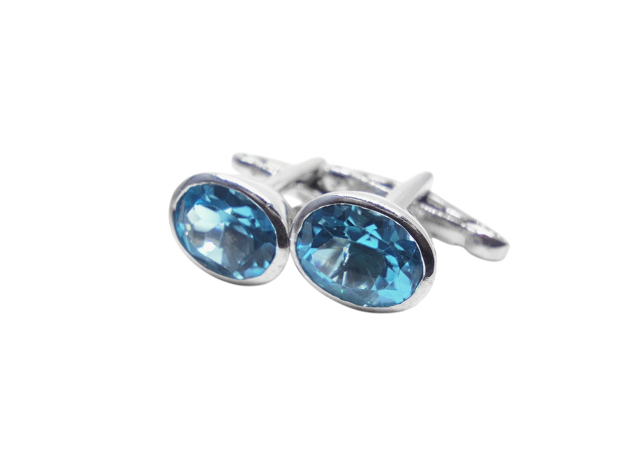 925 Silver Swiss Blue Topaz Cufflinks Natural Swiss Blue Topaz Cufflink 7.0 Ct Blue Topaz Cufflinks For Wedding November Birthstone Cufflink