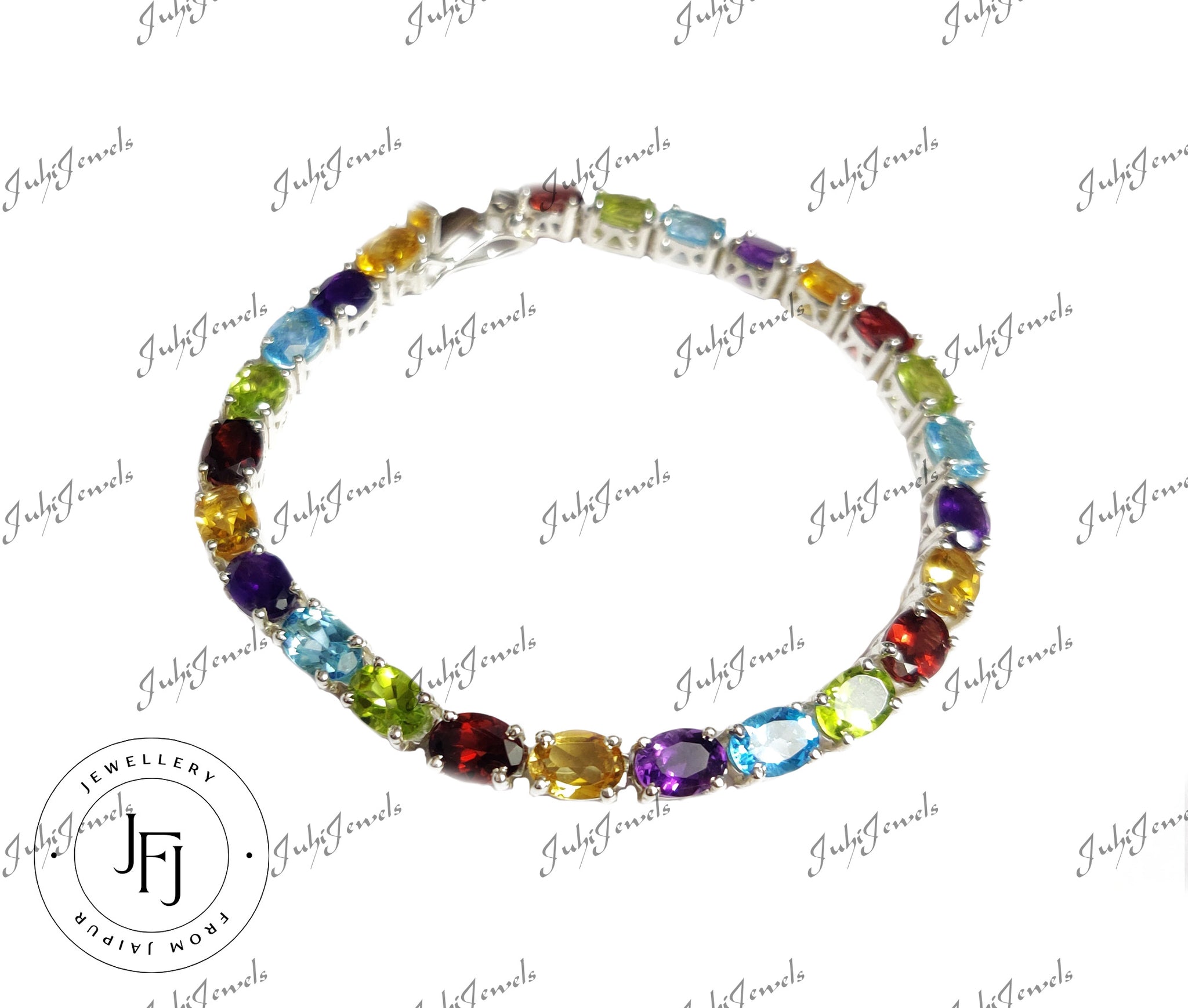 Silver Multistone Bracelet Citrine Amethyst Peridot Blue Topaz Garnet Bracelet Natural Multigemstone Bracelet Silver Bracelet