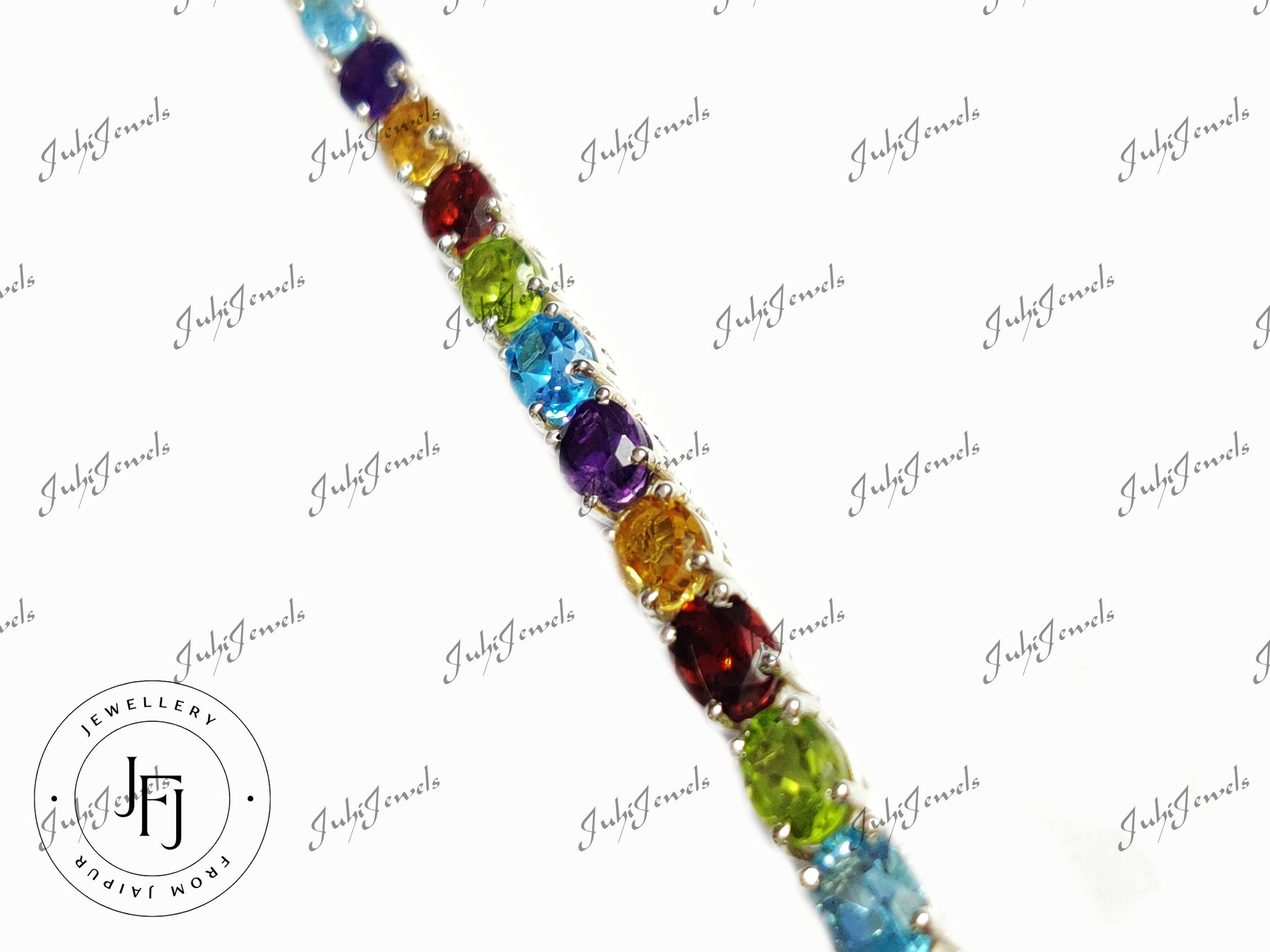 Silver Multistone Bracelet Citrine Amethyst Peridot Blue Topaz Garnet Bracelet Natural Multigemstone Bracelet Silver Bracelet