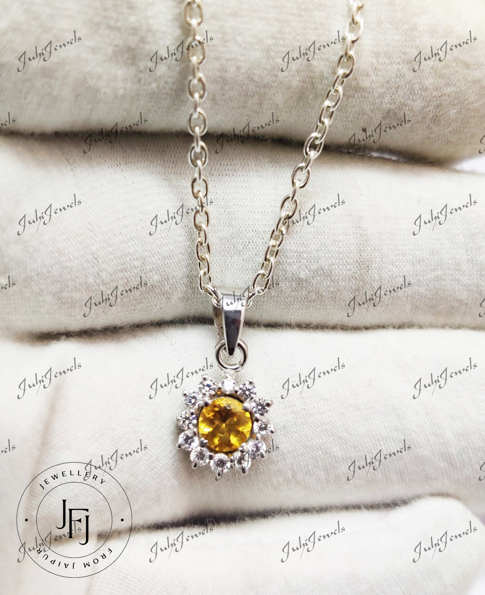 Silver Citrine Pendant Citrine Cluster Pendant 5 mm Round Natural Citrine Pendant Citrine Charm Pendant Necklace Genuine Citrine Pendant