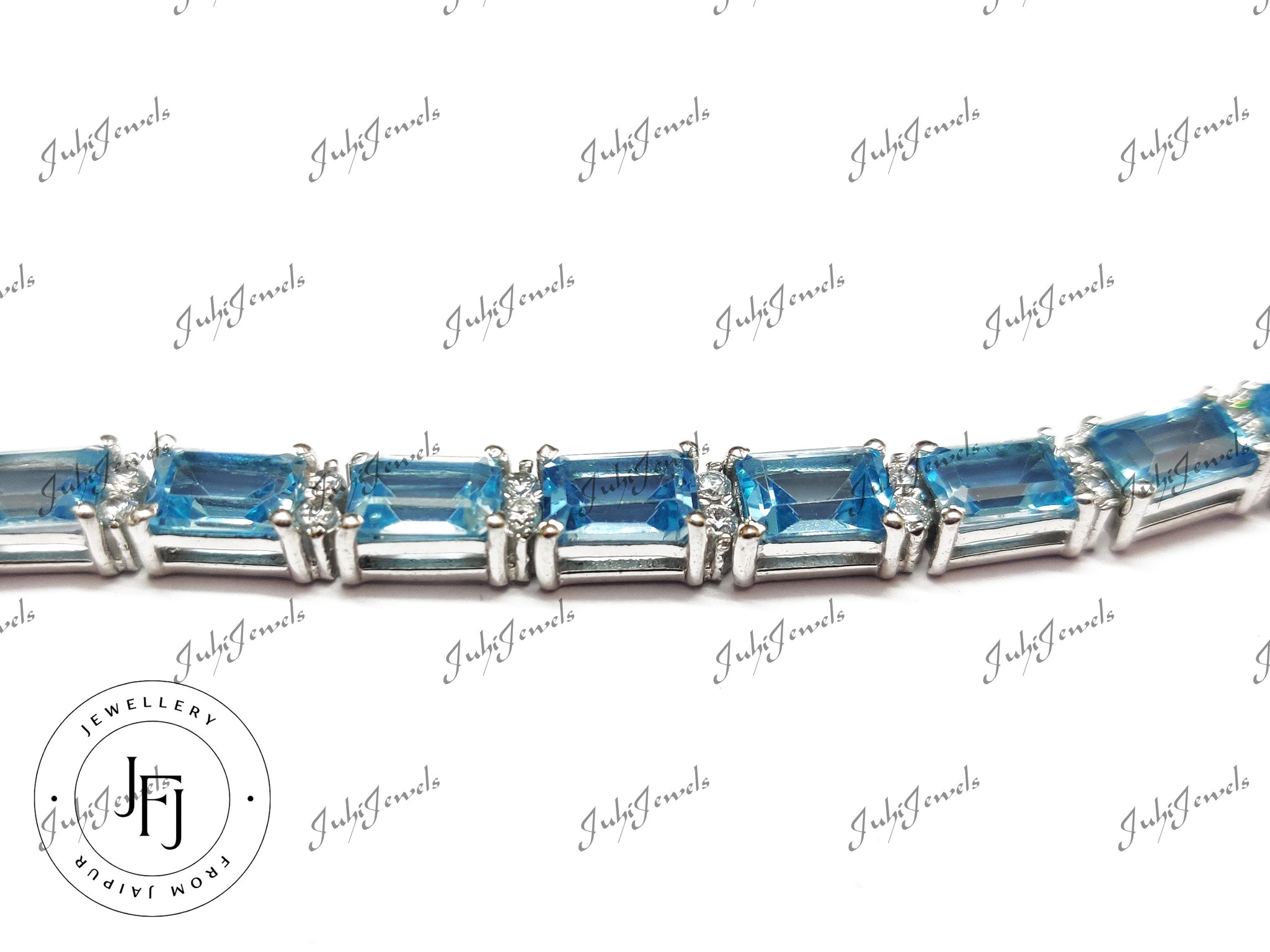 Swiss Blue Topaz Bracelet 5x7 mm Octagon 22 Ct Swiss Topaz Bracelet Swiss Topaz Tennis Bracelet 925 Sterling Silver Swiss Blue Topaz For Men