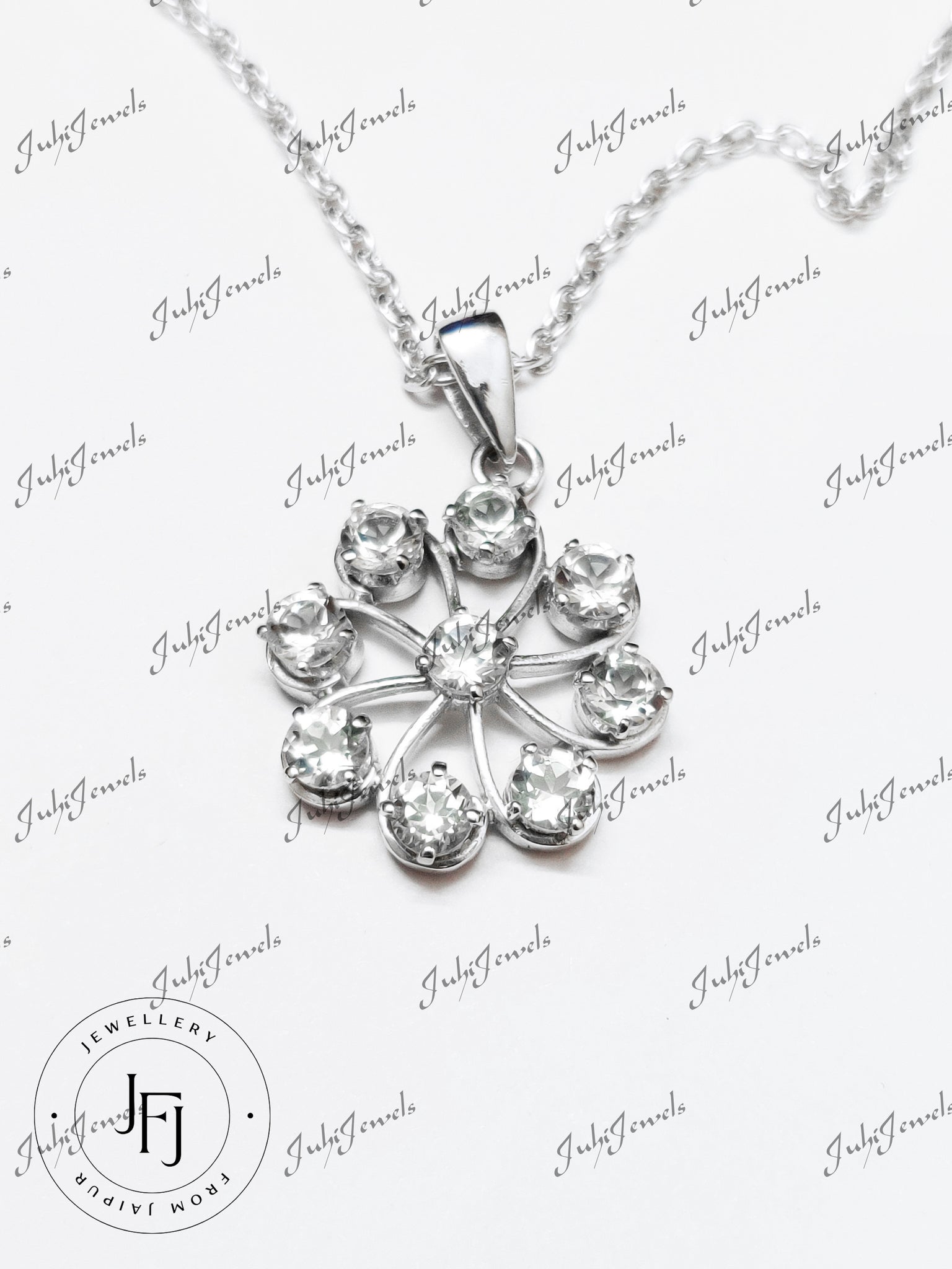 Silver White Topaz Pendant High Quality 4 Ct Natural White Topaz Pendant Flower Topaz Pendant 925 Sterling Silver Topaz Jewelry