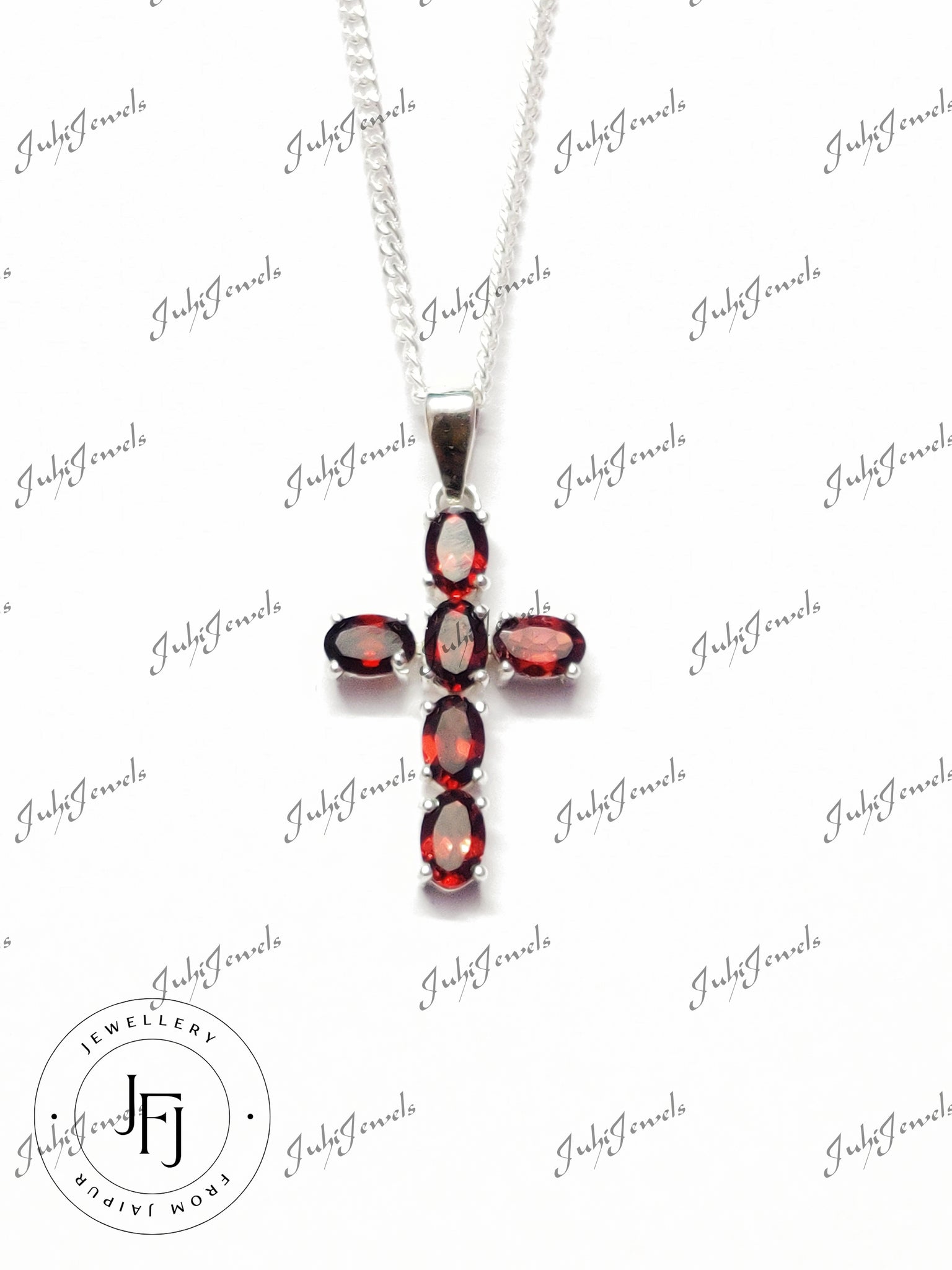 Garnet Cross Pendant Natural Garnet Cross Necklace Pendant 4x6 mm Oval Garnet Pendant Sterling Silver Garnet Cross Pendant Christmas Pendant