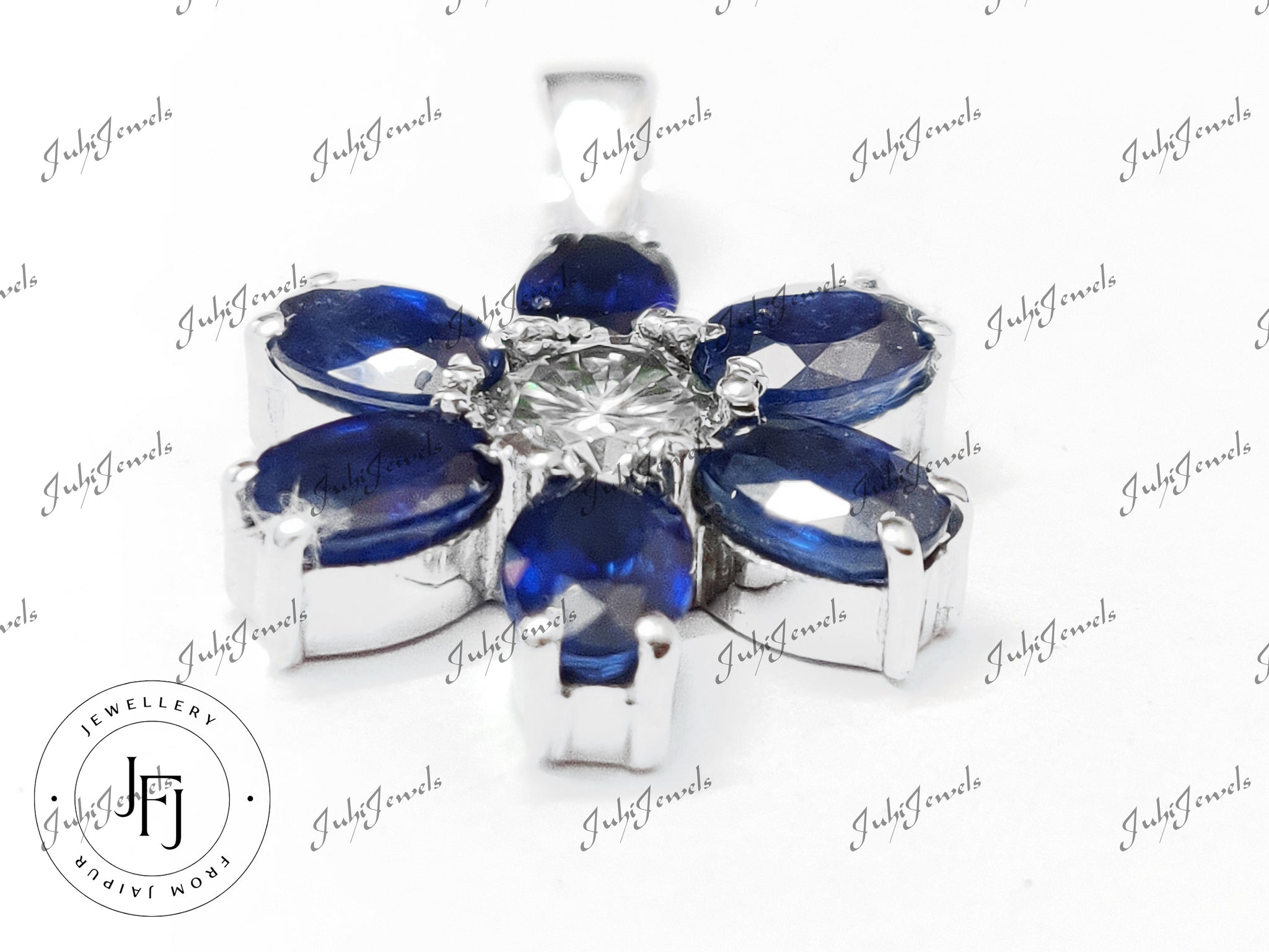 Natural Blue Sapphire Pendant Blue Sapphire Moissanite Pendant 4 Ct Blue Sapphire 0.90 Ct Moissanite Pendant Sapphire Jewelry