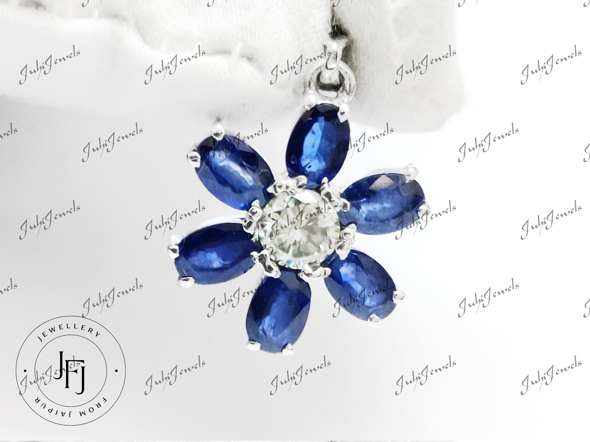 Natural Blue Sapphire Pendant Blue Sapphire Moissanite Pendant 4 Ct Blue Sapphire 0.90 Ct Moissanite Pendant Sapphire Jewelry