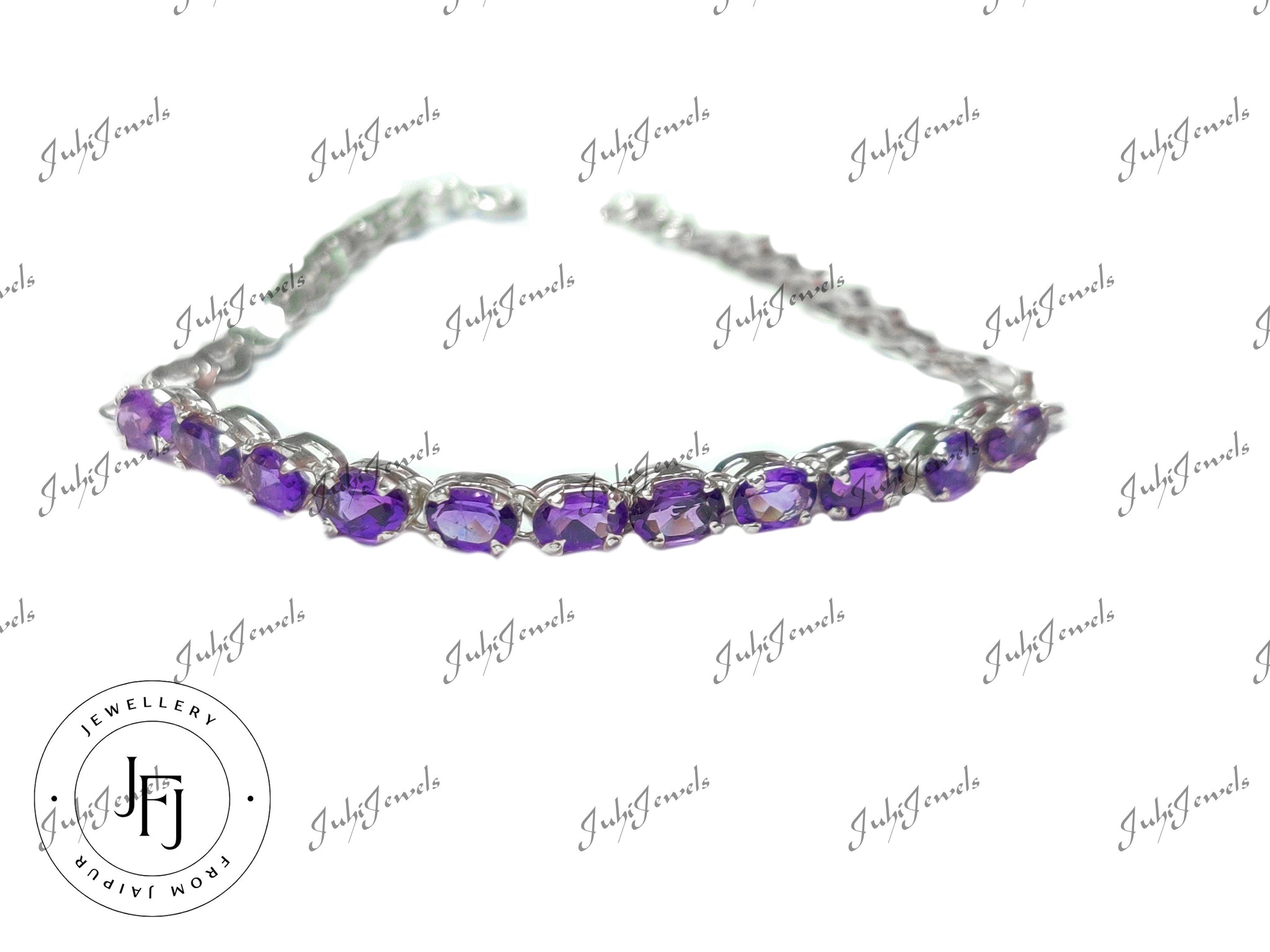 Amethyst Link Bracelet 7 Ct Amethyst Semi Link Bracelet Sterling Silver 4x6 mm Oval Amethyst Bracelet February Birthstone Bracelet