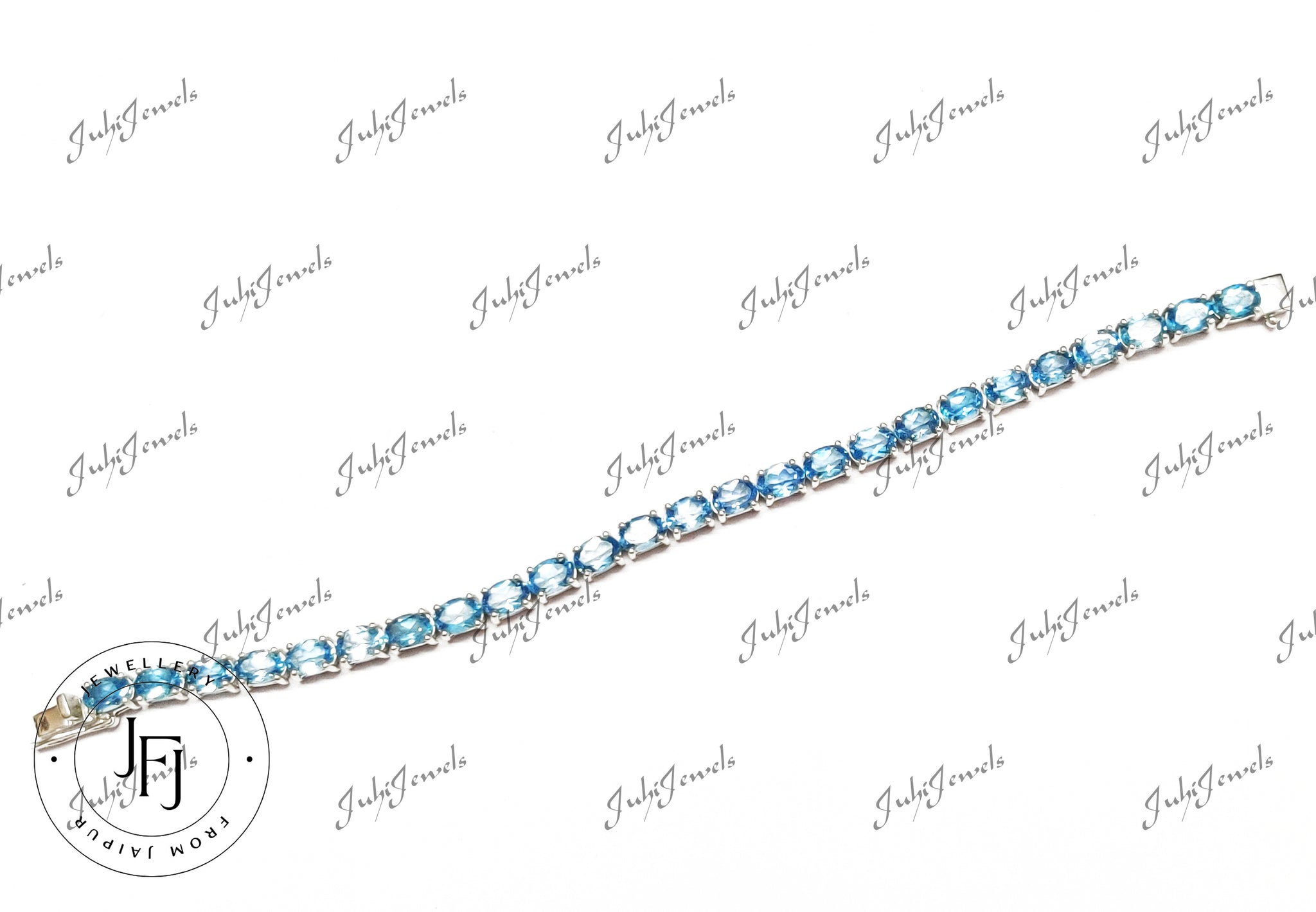 Silver Swiss Blue Topaz Bracelet High Quality 25 Ct Swiss Blue Topaz Bracelet 5x7 mm 925 Sterling Silver Blue Topaz Bracelet For Men