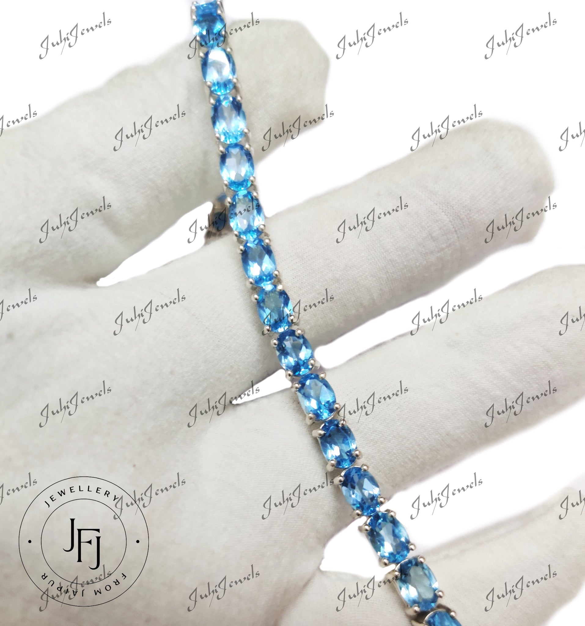 Silver Swiss Blue Topaz Bracelet High Quality 25 Ct Swiss Blue Topaz Bracelet 5x7 mm 925 Sterling Silver Blue Topaz Bracelet For Men