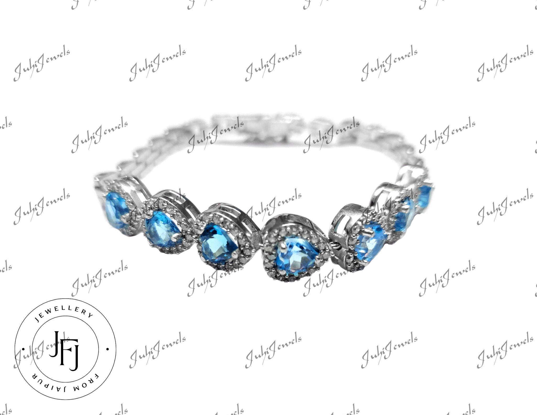 Blue Topaz Heart Bracelet Valentine Bracelet 6 mm Heart Blue Topaz Bracelet Anniversary Bracelet Silver Heart Bracelet Heart Birthstone