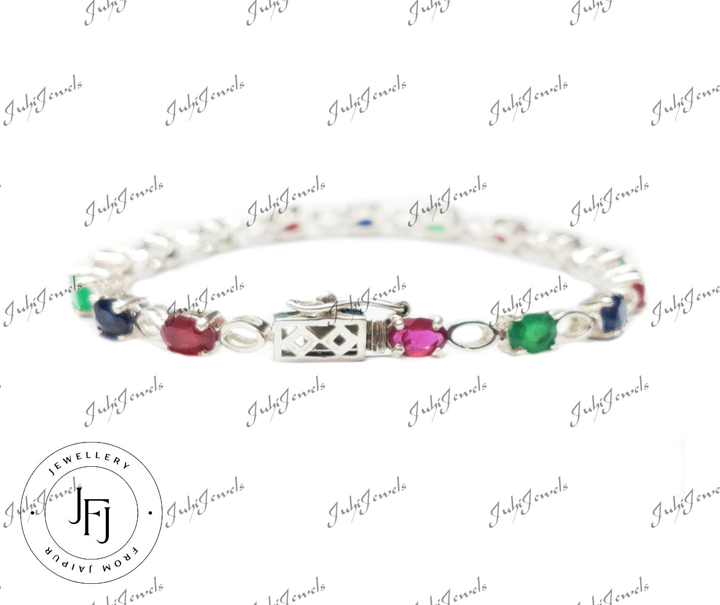 Multistone Bracelet Emerald Ruby Sapphire Bracelet 925 Sterling Silver Multi Gemstone Bracelet 4x6 mm Oval Bracelet Birthstone Bracelet