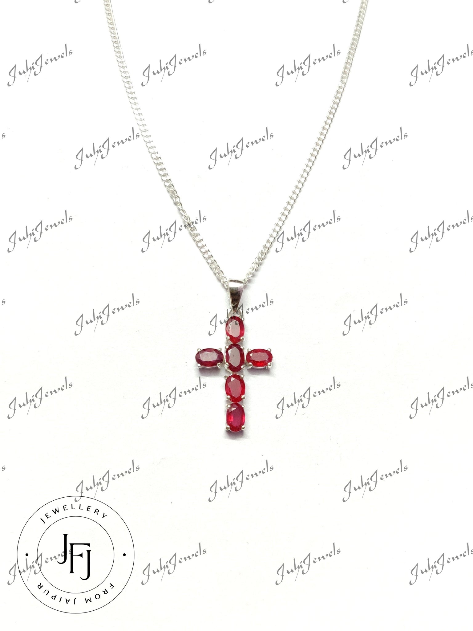 Ruby Cross Pendant Natural Ruby Cross Necklace Pendant 4x6 mm Oval Ruby Pendant Sterling Silver Ruby Cross Pendant Christmas Gift Catholic