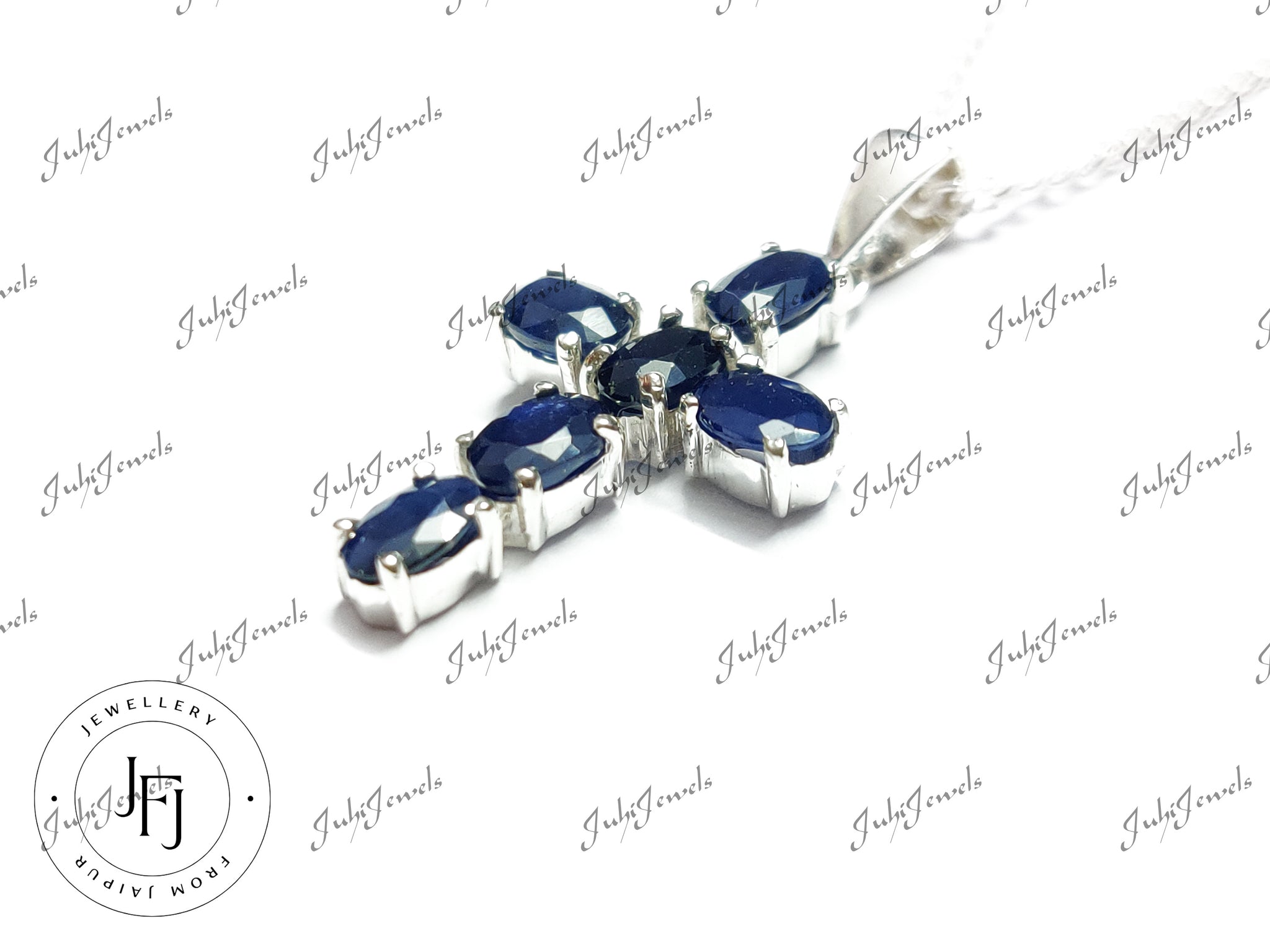 Natural Sapphire Cross Pendant Blue Sapphire Cross Necklace Pendant 4x6 mm Oval Sapphire Pendant Sterling Silver Blue Sapphire Cross Pendant