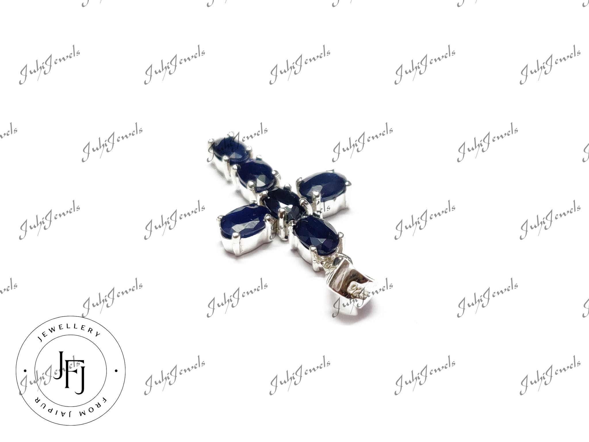 Natural Sapphire Cross Pendant Blue Sapphire Cross Necklace Pendant 4x6 mm Oval Sapphire Pendant Sterling Silver Blue Sapphire Cross Pendant