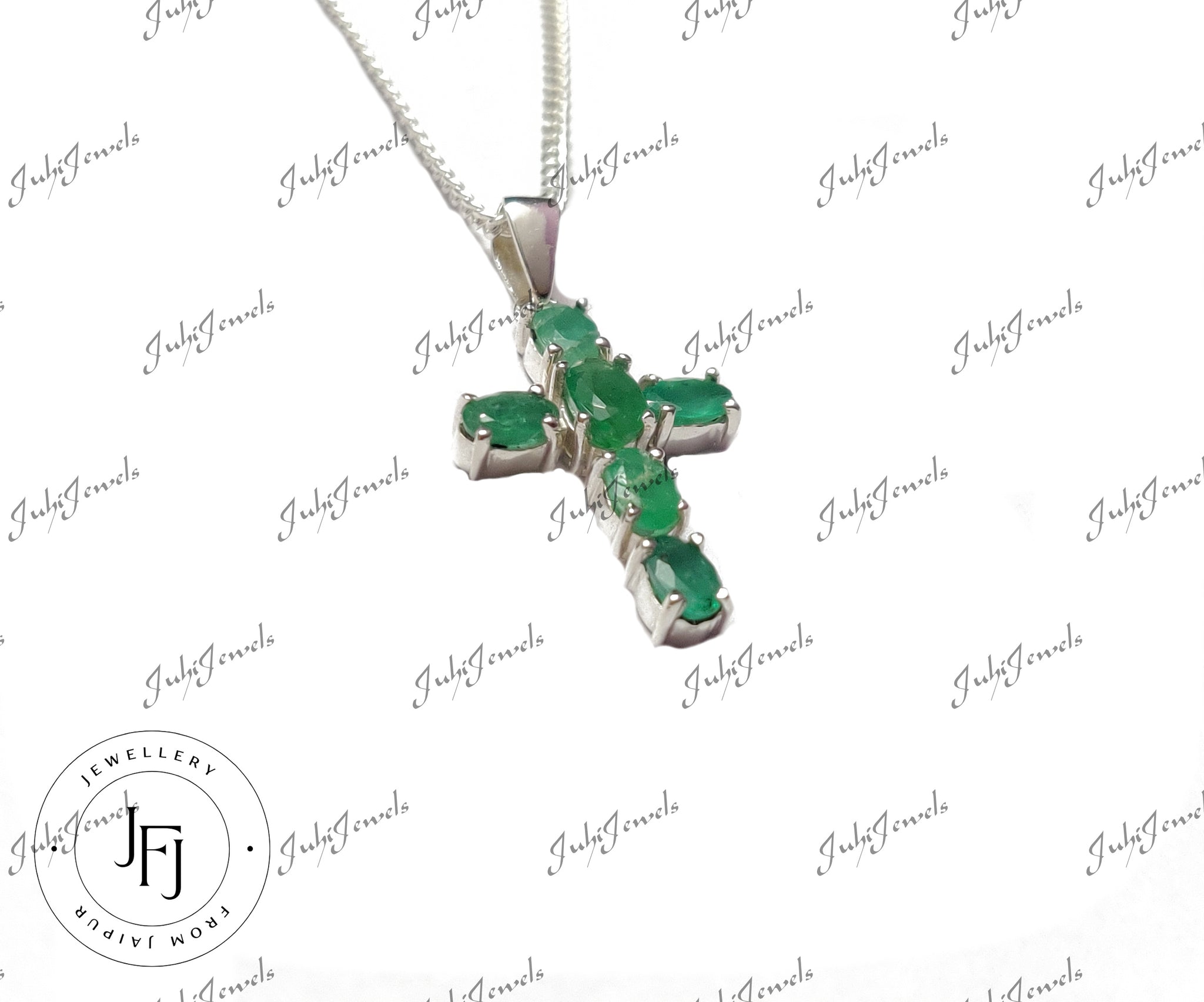 Emerald Cross Pendant Natural Emerald Cross Necklace Pendant 4x6 mm Oval Emerald Pendant Sterling Silver Emerald Cross Pendant