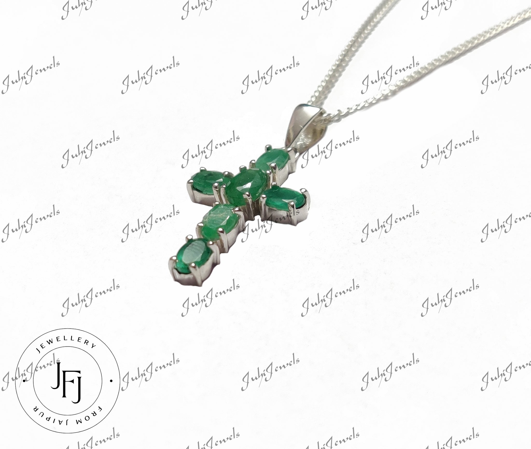 Emerald Cross Pendant Natural Emerald Cross Necklace Pendant 4x6 mm Oval Emerald Pendant Sterling Silver Emerald Cross Pendant