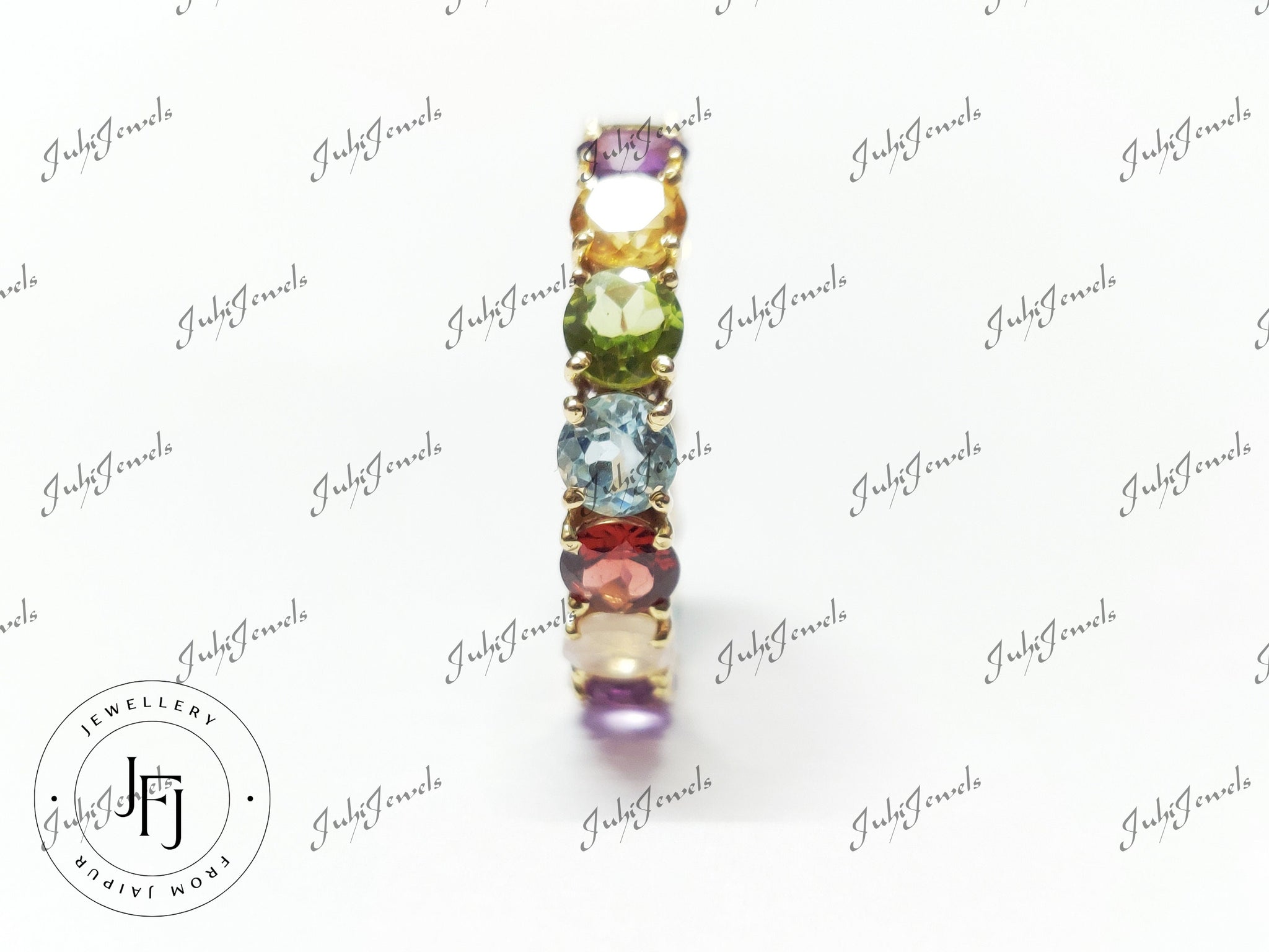 14K Gold Eternity Engagement Ring Multi Gemstone Eternity Band Natural Topaz Citrine Peridot Amethyst Garnet Handmade Eternity Wedding Ring