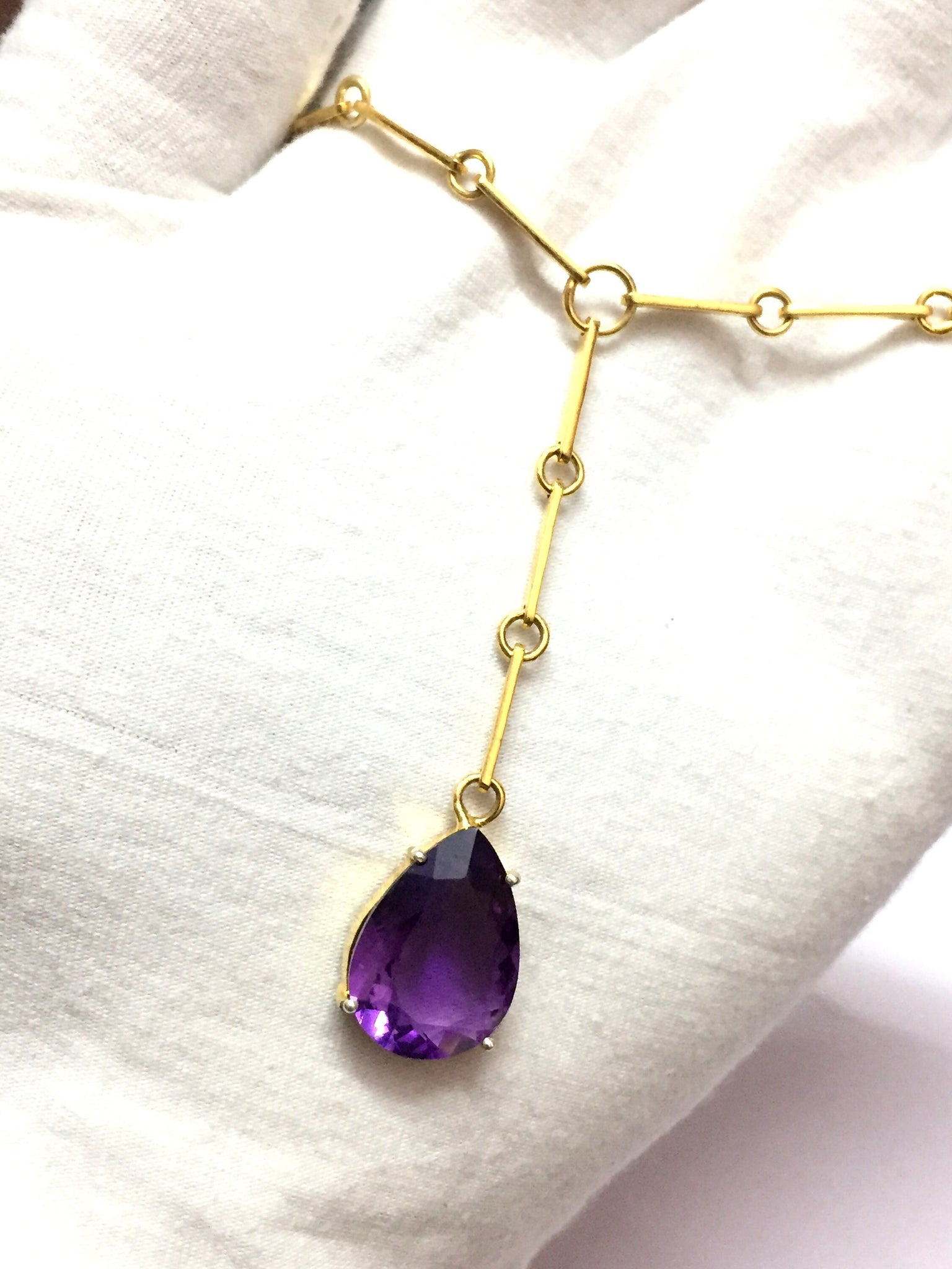 Gold Amethyst Necklace Natural Amethyst Necklace Long Amethyst Necklace Gemstone Necklace Long Gold Rhodium Necklace