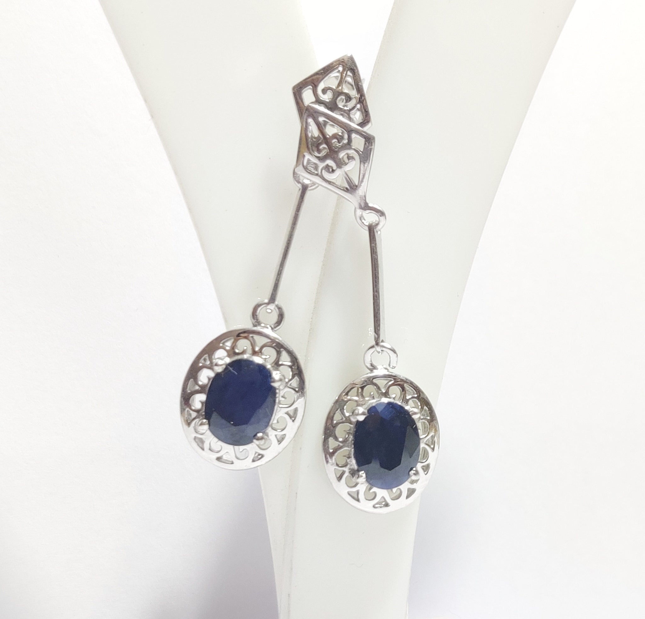 Silver Blue Sapphire Earrings Natural Blue Sapphire Drop Earrings 5 Ct Blue Sapphire 925 Sterling Silver Blue Sapphire Earrings