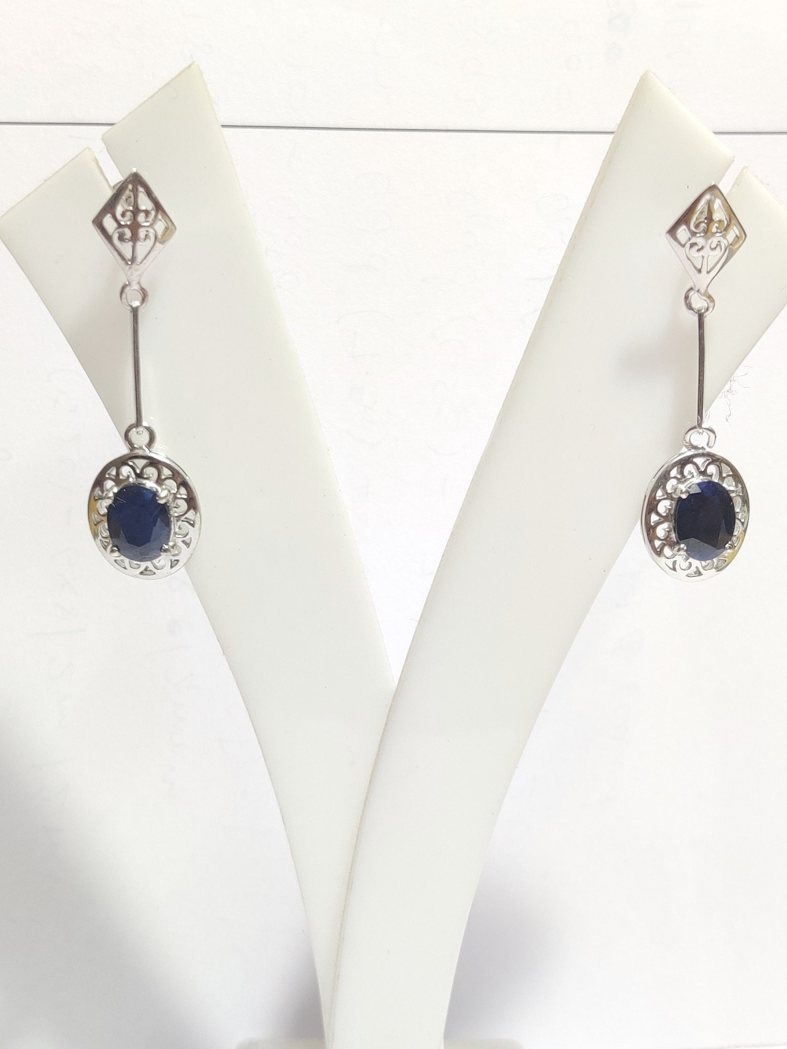 Silver Blue Sapphire Earrings Natural Blue Sapphire Drop Earrings 5 Ct Blue Sapphire 925 Sterling Silver Blue Sapphire Earrings