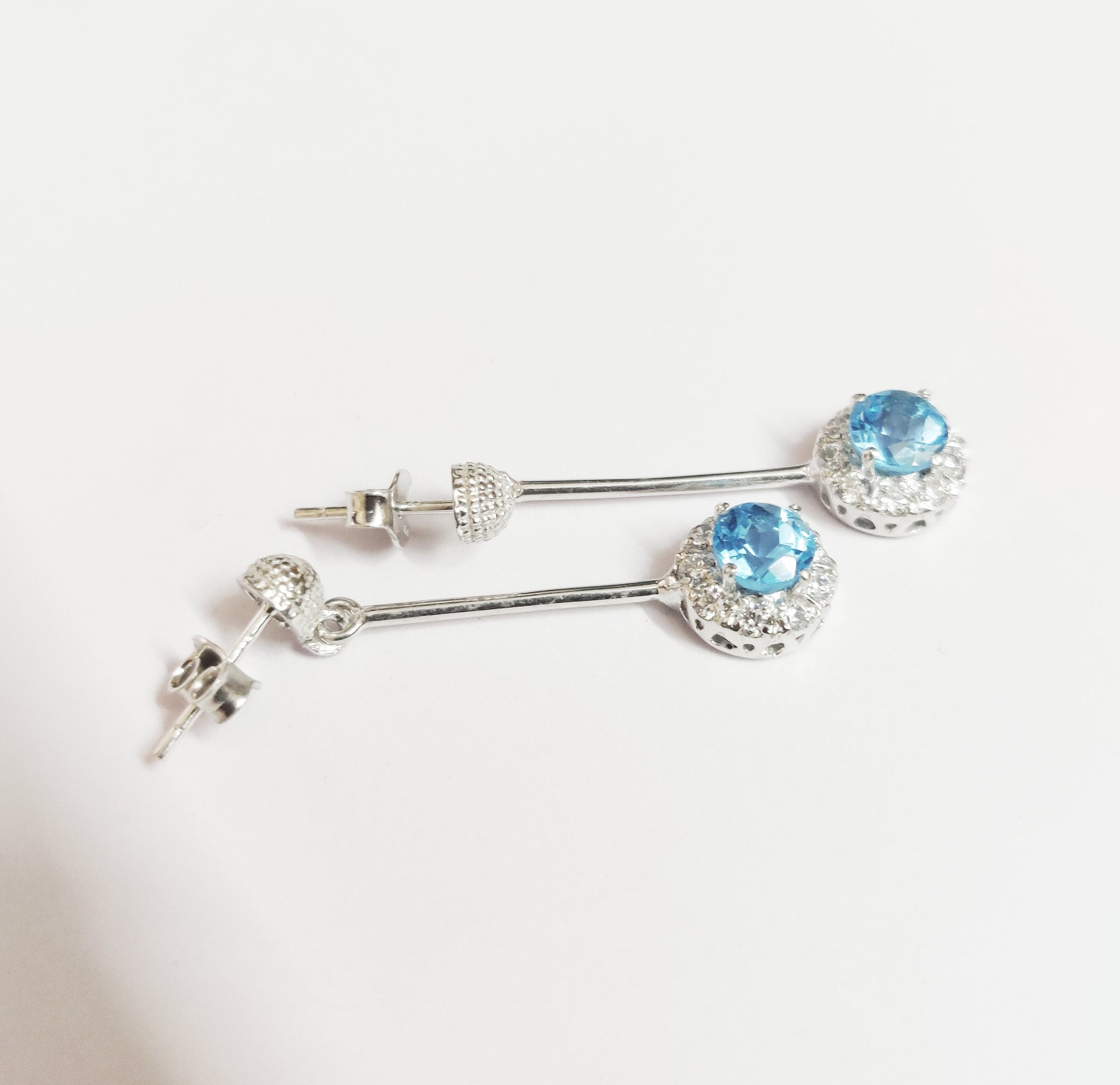 Silver Swiss Blue Topaz Earrings High Quallity 2.2 Ct Swiss Blue Topaz Silver Cluster Earrings 925 Sterling Silver Blue Topaz Earrings