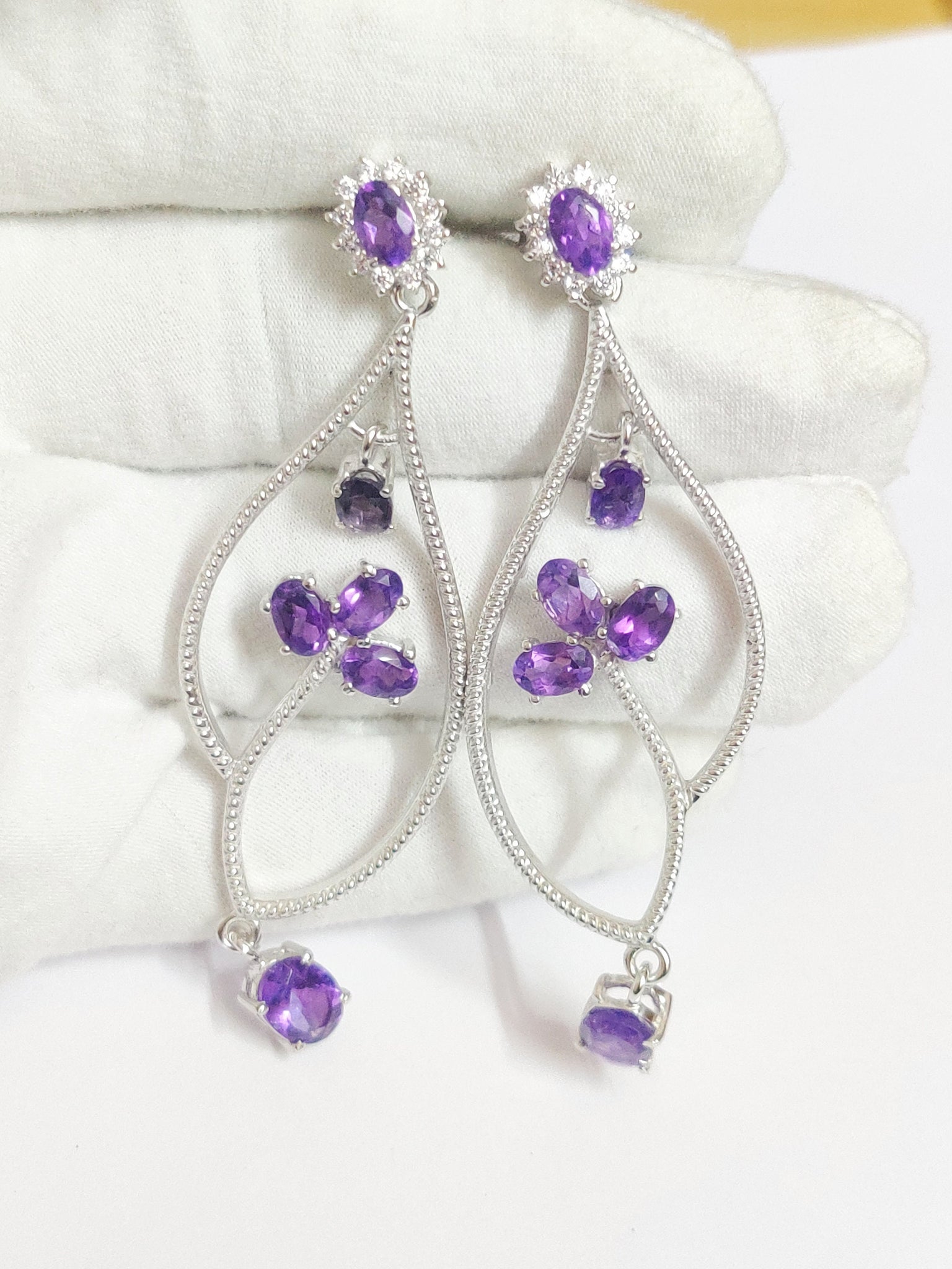 Silver Amethyst Earrings High Quality 7.5 Ct Amethyst Earrings 925 Sterling Silver Amethyst Drop Earrings Anniversary Gifts Women