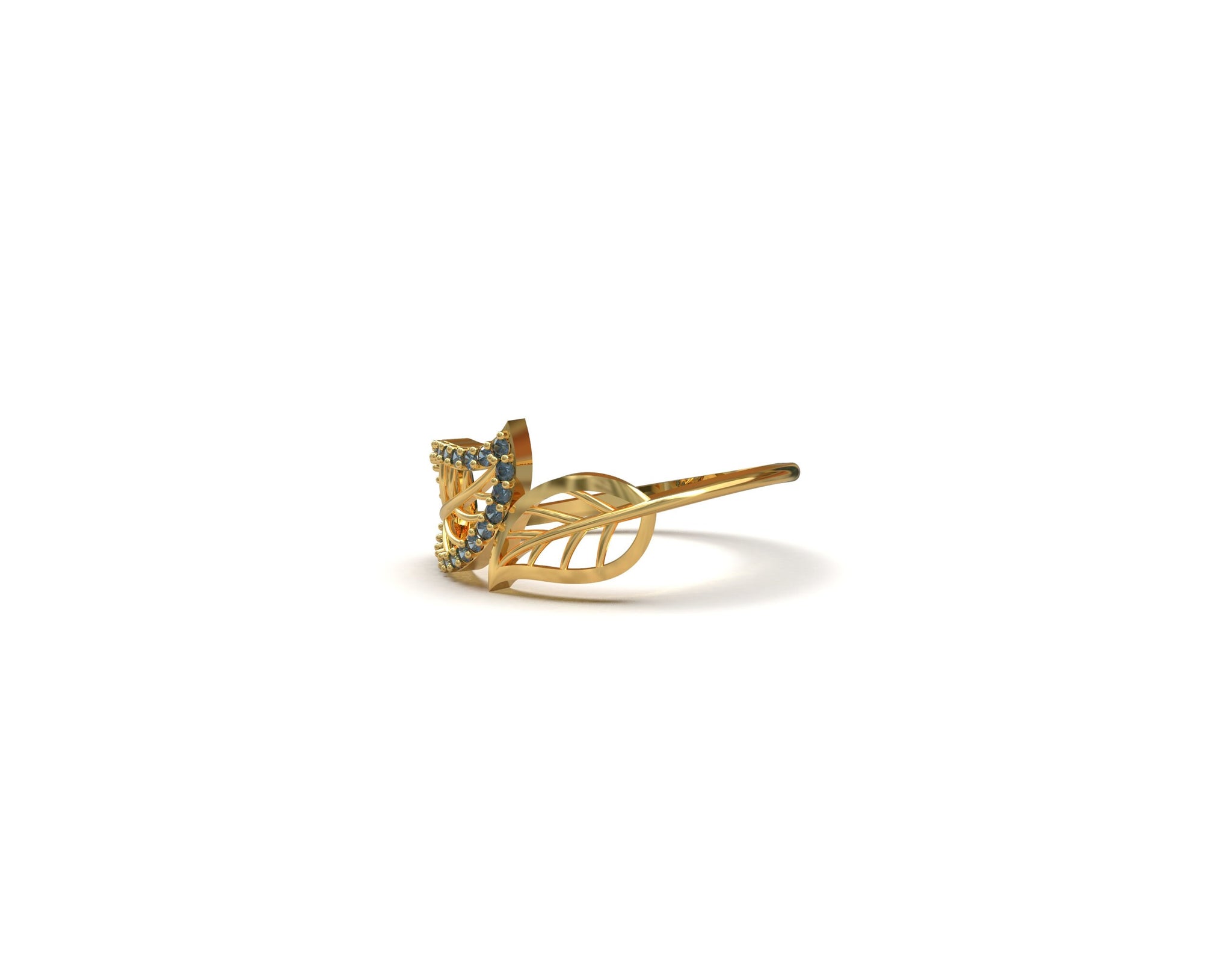 14K Gold Sapphire Ring Gold Leaf Ring 0.5 Ct Blue Sapphire Ring Gold Sapphire Ring Women Dainty Gold Leaf Ring Gold Minimalist Ring