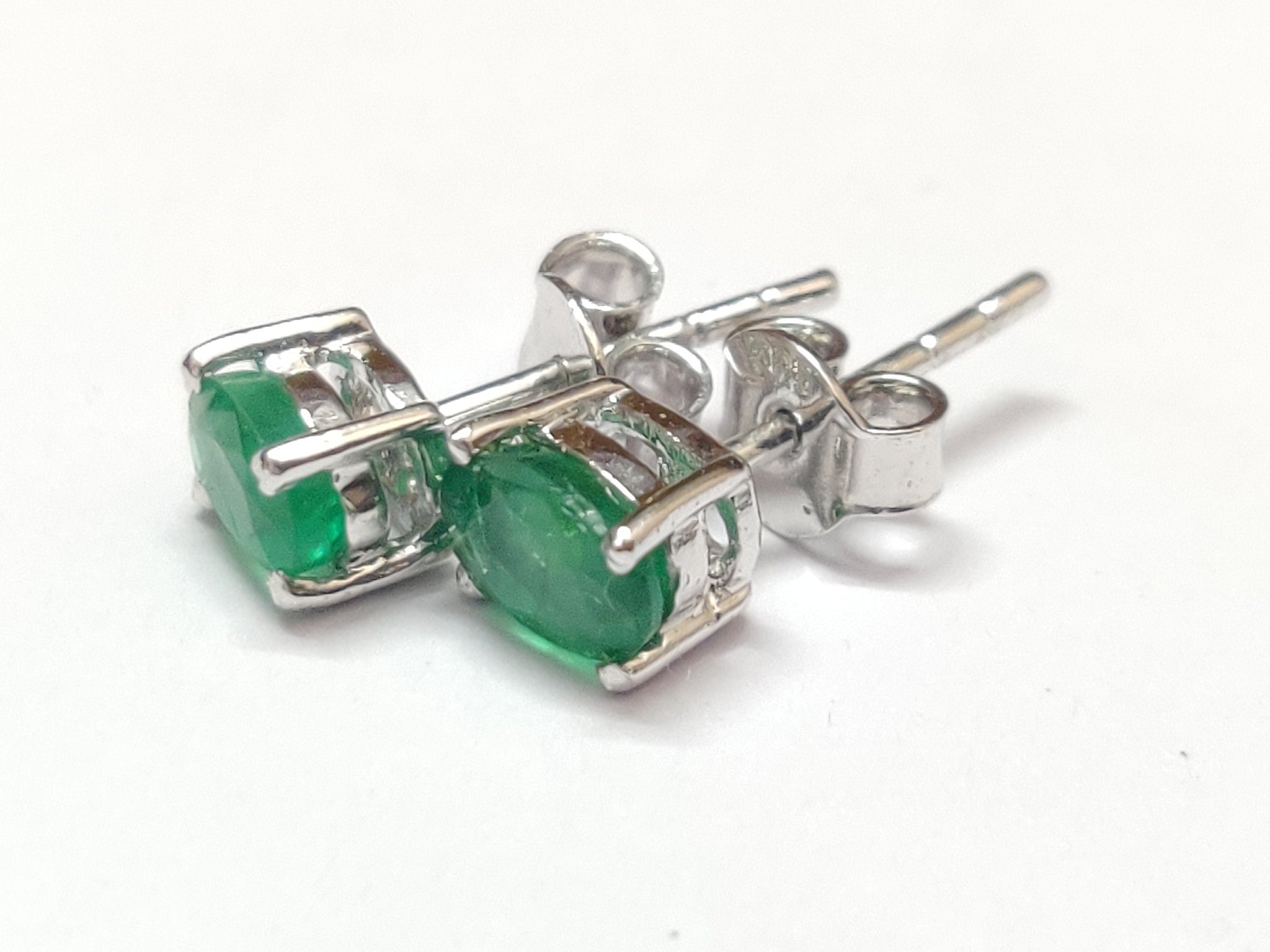 Silver Emerald Earrings 1 Ct Emerald Stud Earrings Natural Emerald May Birthstone Earrings Zambian Emerald Jewelry Birthstone Stud Earrings