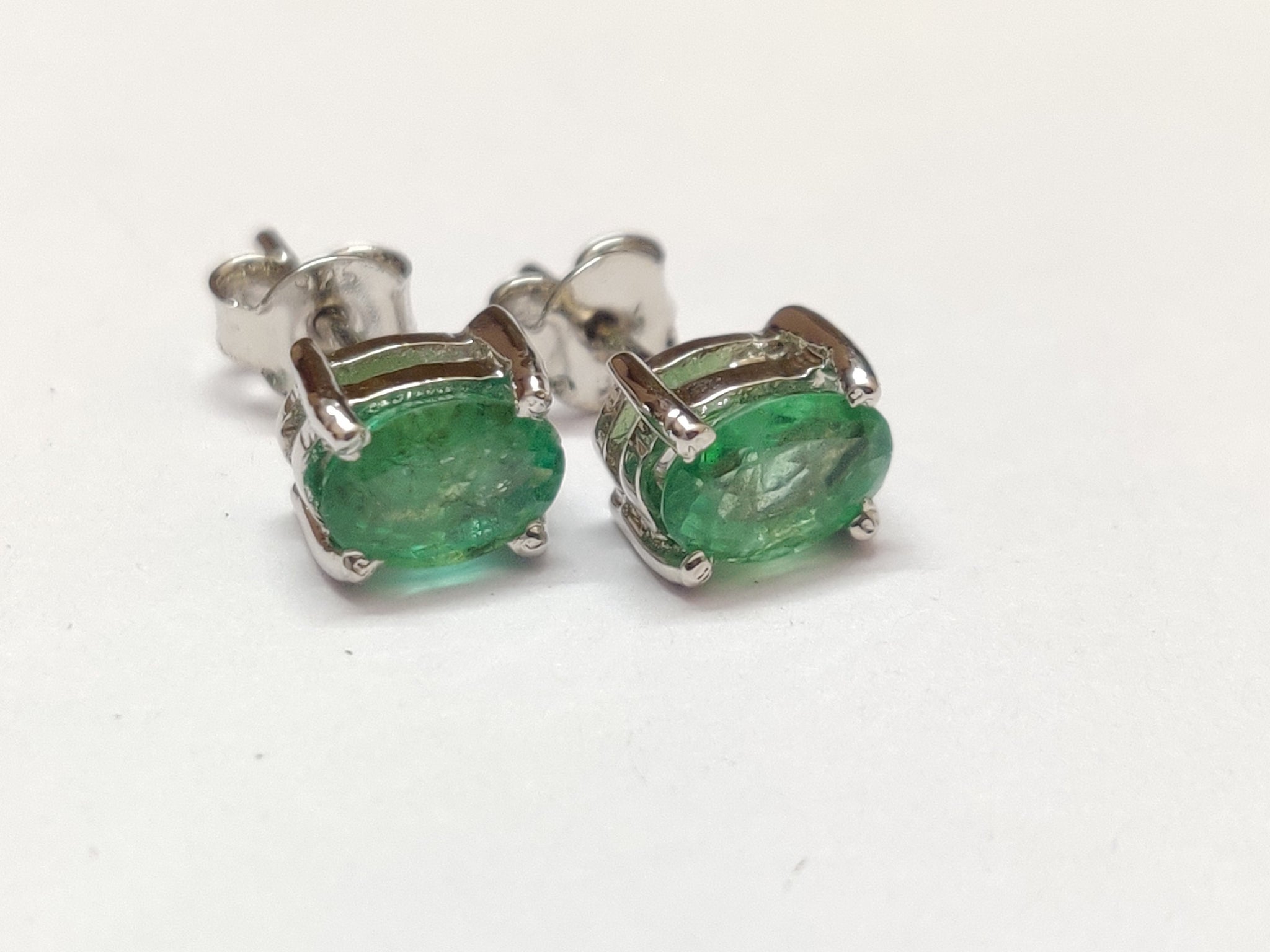 Silver Emerald Earring 1.8 Ct Emerald Stud Earrings Natural Emerald May Birthstone Earrings Zambian Emerald Jewelry Birthstone Stud Earrings