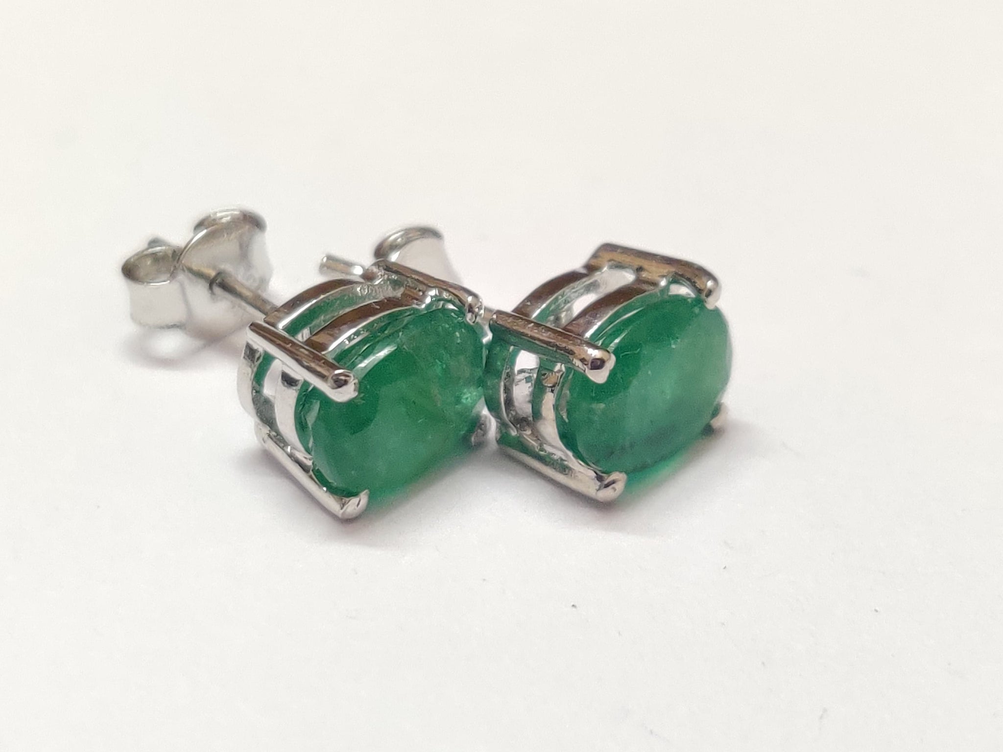 Emerald Ear Studs 2.4 Ct Emerald Stud Earrings Natural Emerald May Birthstone 6x8 mm Oval Zambian Emerald Jewelry Birthstone Stud Earrings