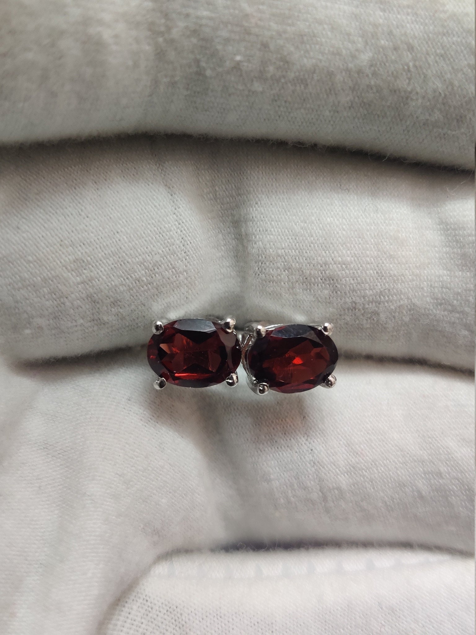 Garnet Stud Earrings Silver Garnet Ear Studs 7x9 mm Oval 4 Ct Garnet Studs Red Stone Ear Studs Minimalist Ear Studs Birthstone Stud Earring