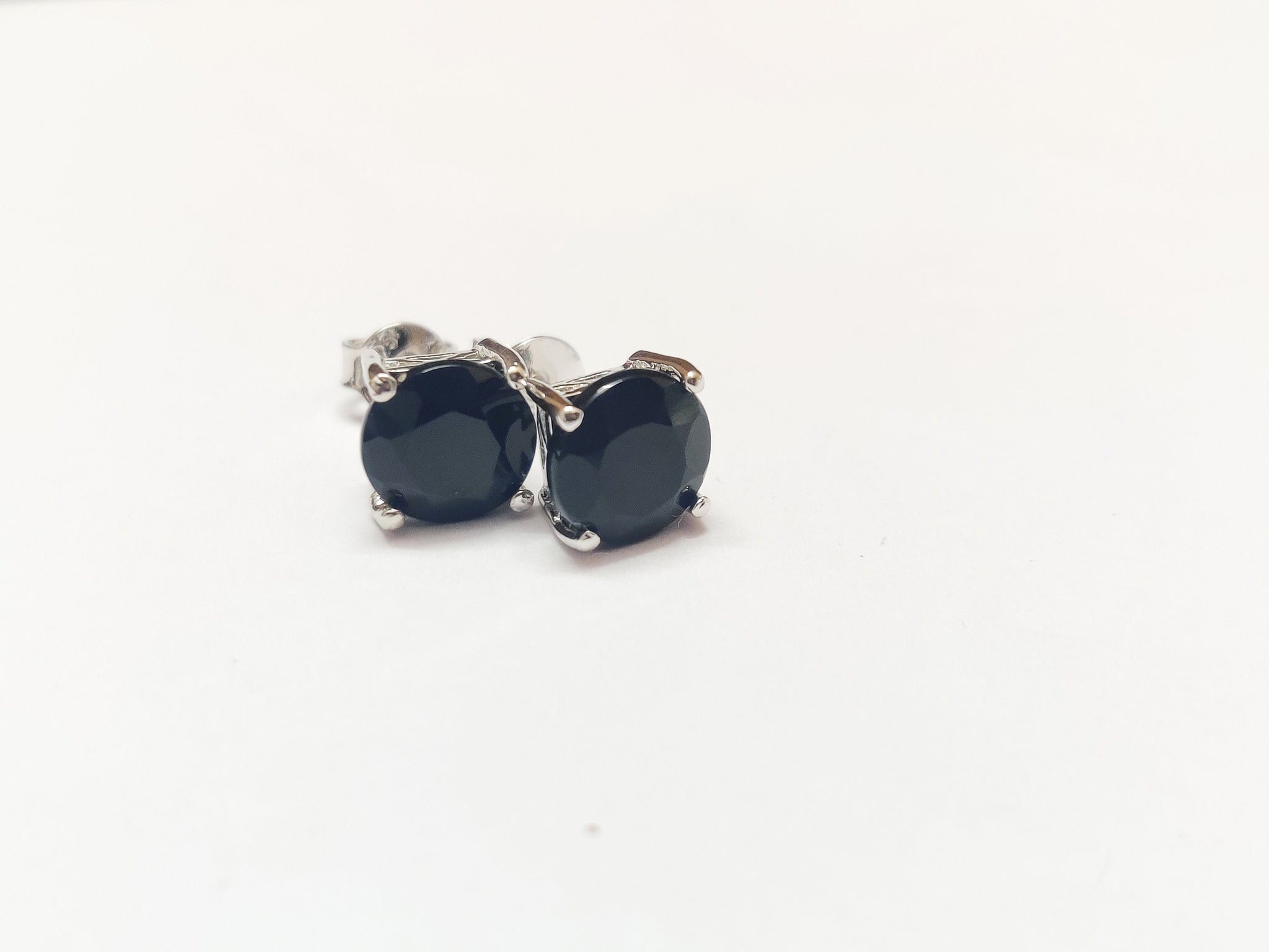 Black Onyx Ear Studs Black Onyx Stud Earrings 3.3 Ct Onyx Gemstone Ear Studs Gemstone Earrings 8 mm Round Black Onyx Large Black Onyx Studs