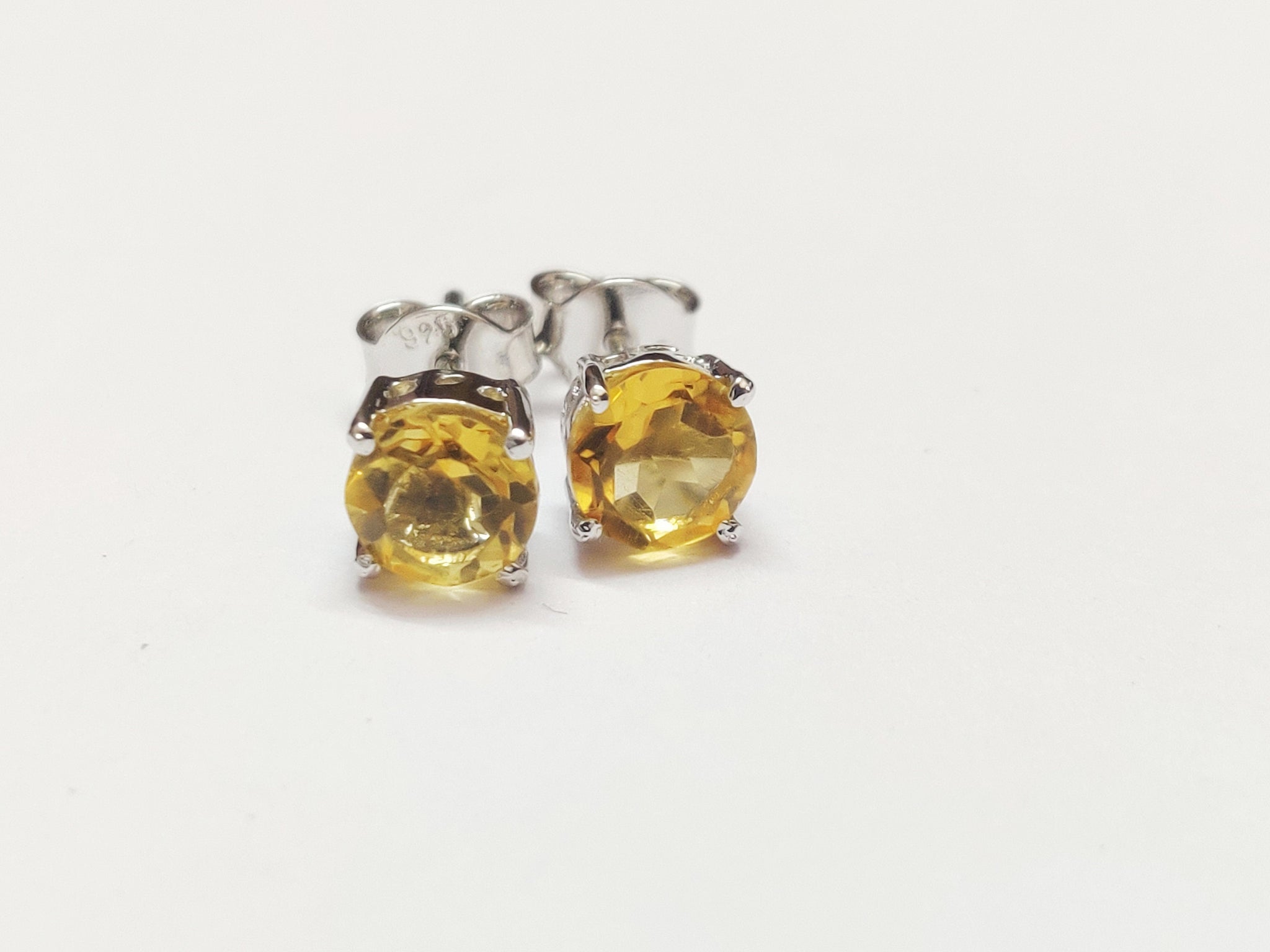 Citrine Stud Earrings Silver Citrine Earrings 1.9 Ct Citrine Ear Studs 6 mm Round Citrine Yellow Citrine Jewelry Gemstone Stud Earrings