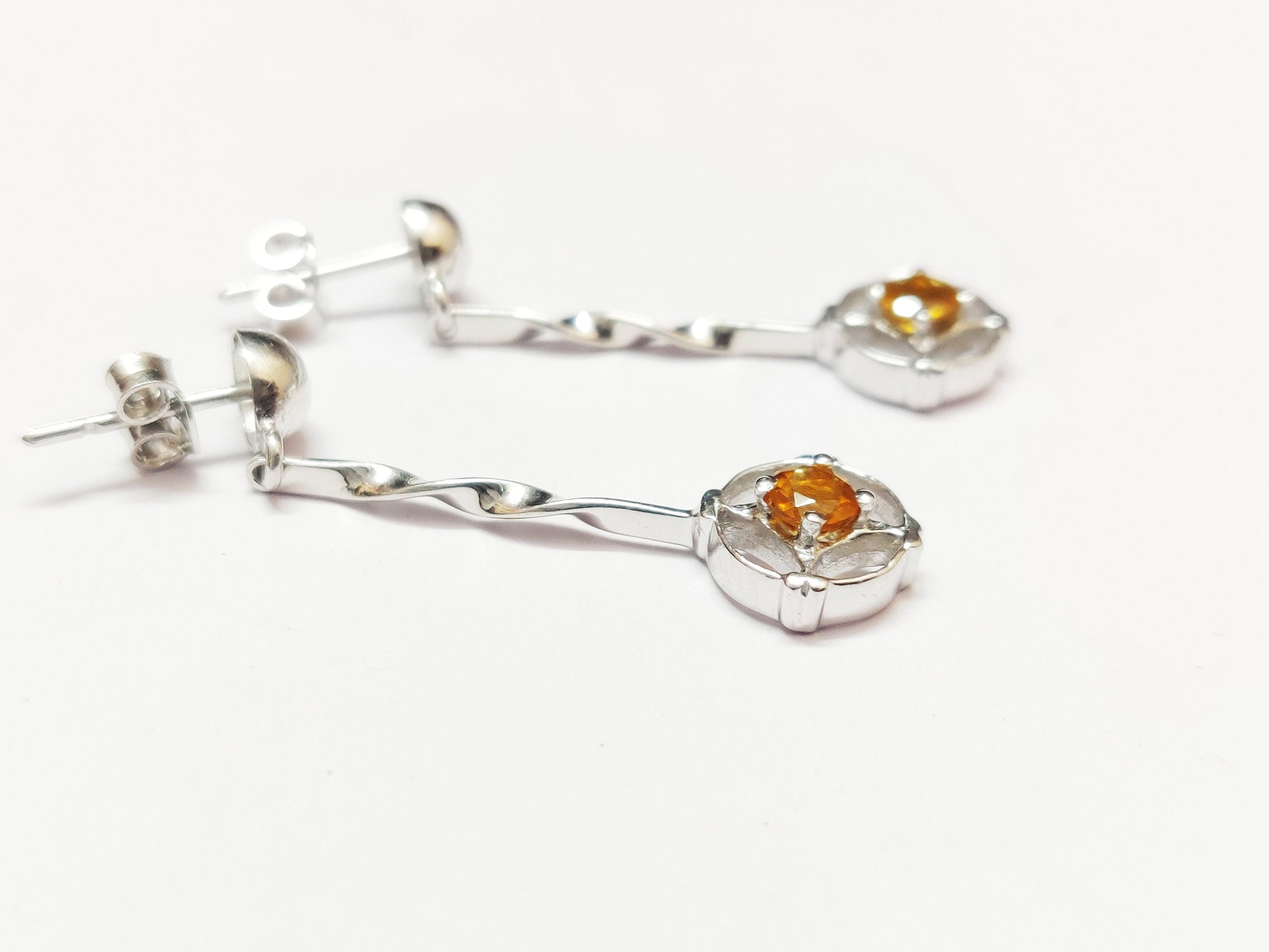 Silver Citrine Drop Earrings Citrine Earrings 1.5 Ct Citrine Dangle Earrings Citrine Bridal Earrings 5 mm Round Citrine Dangle Earrings