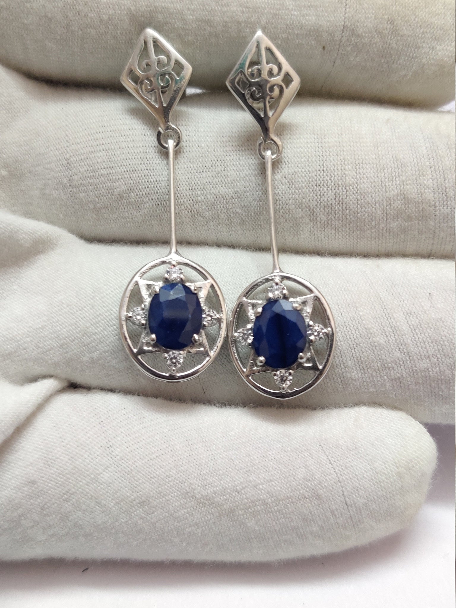 Blue Sapphire Drop Earrings 3.2 Ct Blue Sapphire Earrings Natural Sapphire Earrings Sapphire Dangle Earring Silver Blue Sapphire Earrings