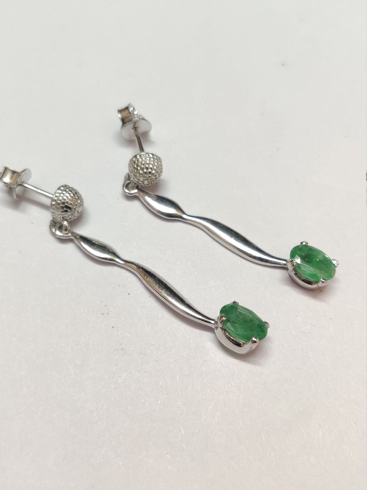 Emerald Drop Earrings 1.3 Ct Emerald Designer Earrings Natural Zambian Emerald Earrings 5x7 mm Oval Emerald Earring Silver Emerald Earrings