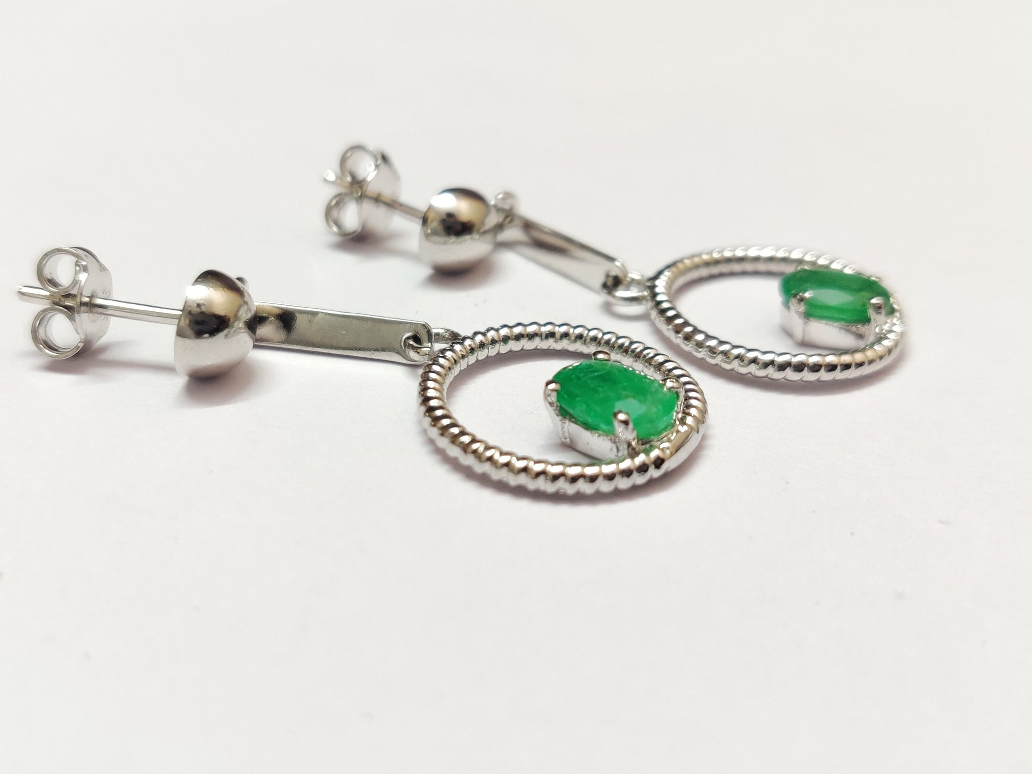 Silver Emerald Drop Earrings 1.3 Ct Emerald Designer Earrings Natural Zambian Emerald Earrings 5x7 mm Oval Emerald Earring Green Emerald