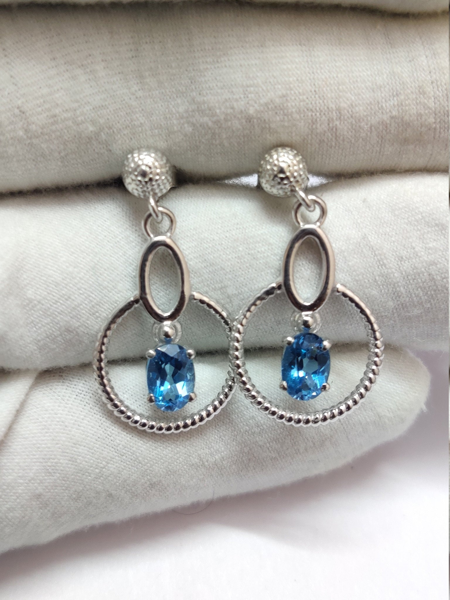 Blue Topaz Drop Earring 2 Ct Swiss Blue Topaz Earrings 5x7 mm Oval Topaz Earrings Swiss Topaz Dangle Earrings Designer Topaz Drop Earrings