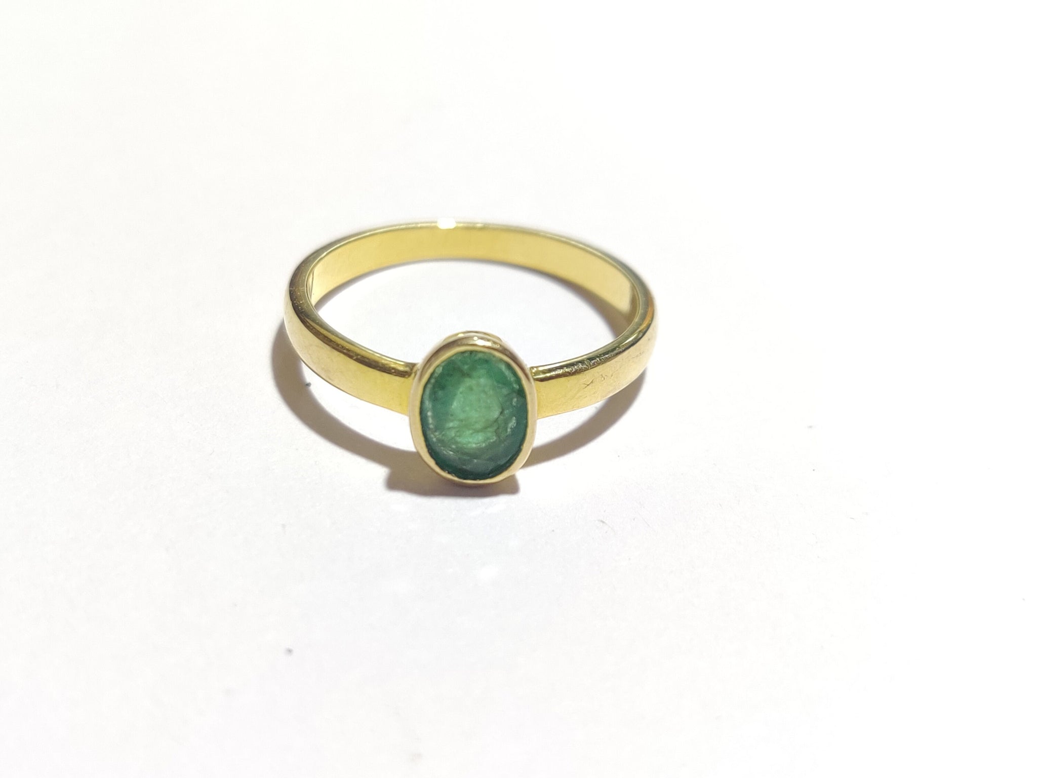 18K Yellow Gold Emerald Ring 5x7 mm Oval Emerald Ring Emerald Dainty Ring Solid Gold Emerald Ring Emerald Band Thin Emerald Ring Men Women