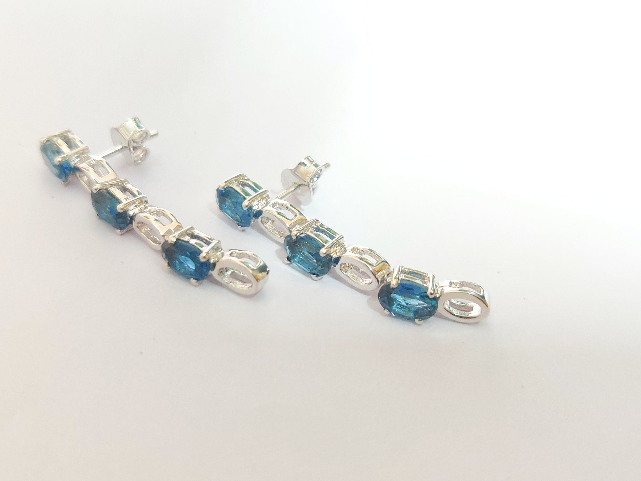 Silver London Blue Topaz Earrings Natural 3.5 Ct High Quality London Blue Topaz Drop Earrings 925 Sterling Silver London Blue Topaz Earrings