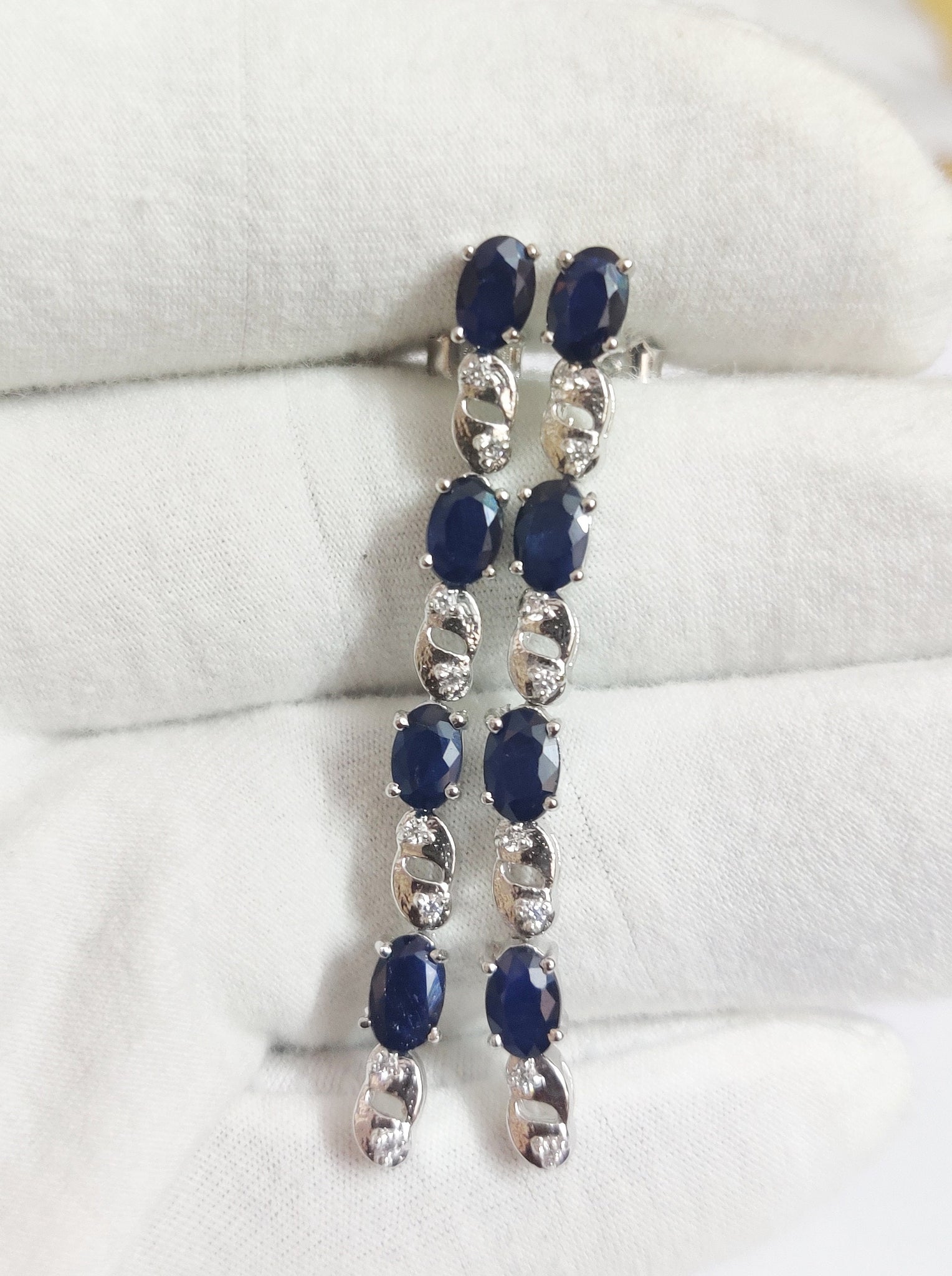 Natural Blue Sapphire Earrings AAA Quality 3.8 Ct Blue Sapphire Earrings Anniversary Gifts 925 Sterling Silver Blue Sapphire Drop Earrings