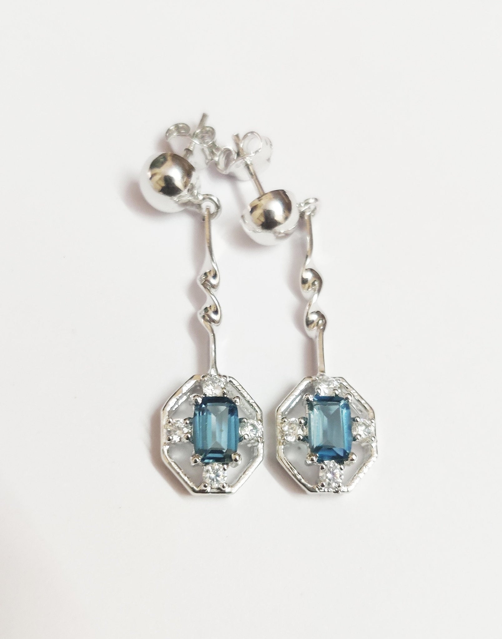 AAA Quality London Blue Topaz Drop Earrings 1.5 Ct London Blue Topaz Octagon Cut 925 Sterling Silver Blue Topaz Droop Earrings Gifts Women