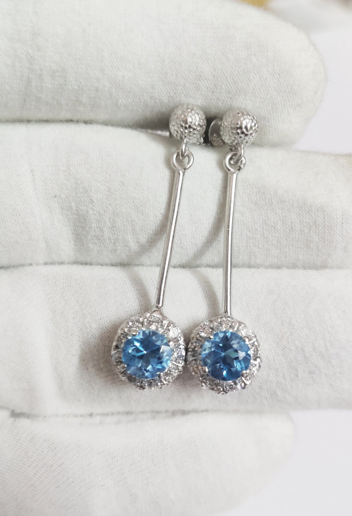 Silver Swiss Blue Topaz Earrings High Quallity 2.2 Ct Swiss Blue Topaz Silver Cluster Earrings 925 Sterling Silver Blue Topaz Earrings