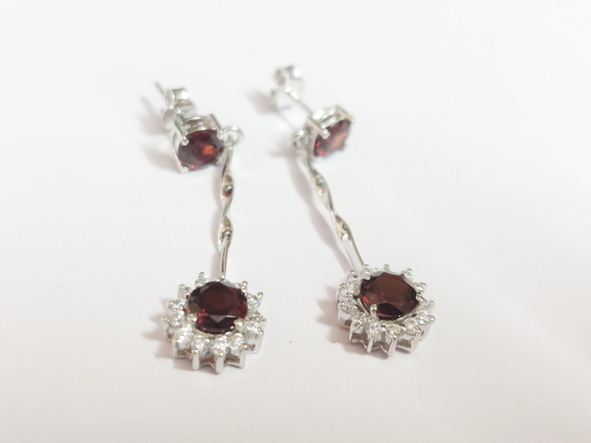 Silver Garnet Earrings Garnet Cluster Earrings AAA Quality 3.3 Ct Garnet 925 Sterling Silver Garnet Earrings Anniversary Gift For Women