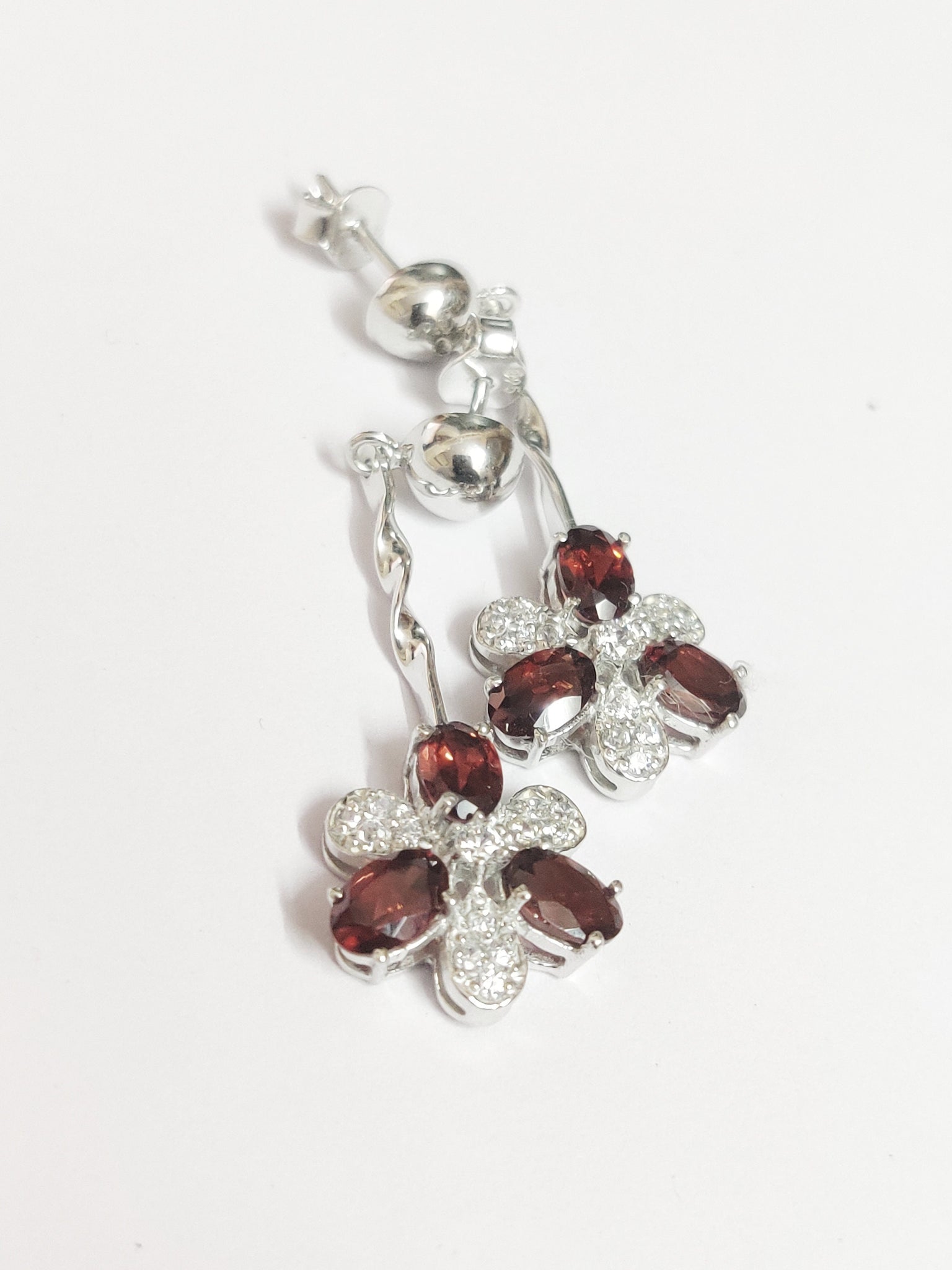 Silver Garnet Earrings Natural Garnet Drop Earrings 3 Ct Garnet Floral Garnet Earrings 925 Sterling Silver Garnet Earrings Anniversary Gift