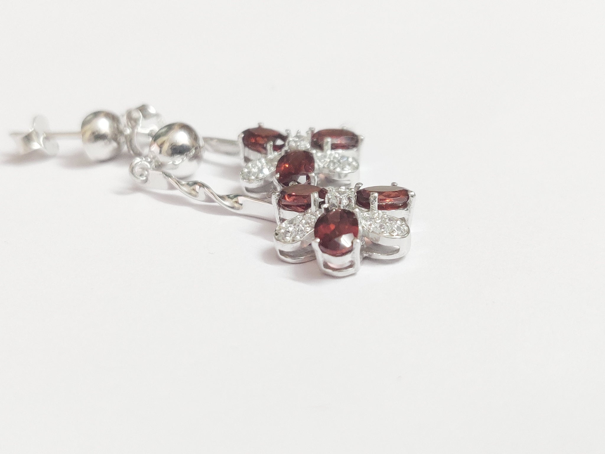 Silver Garnet Earrings Natural Garnet Drop Earrings 3 Ct Garnet Floral Garnet Earrings 925 Sterling Silver Garnet Earrings Anniversary Gift