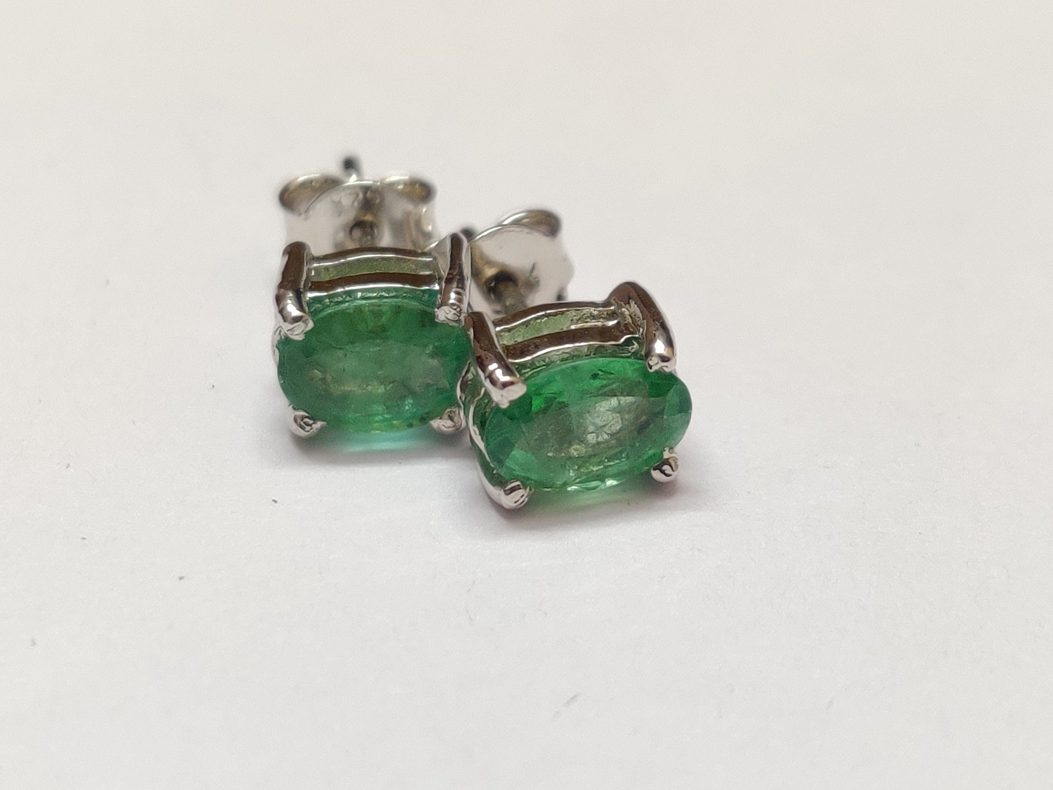 Silver Emerald Earring 1.8 Ct Emerald Stud Earrings Natural Emerald May Birthstone Earrings Zambian Emerald Jewelry Birthstone Stud Earrings