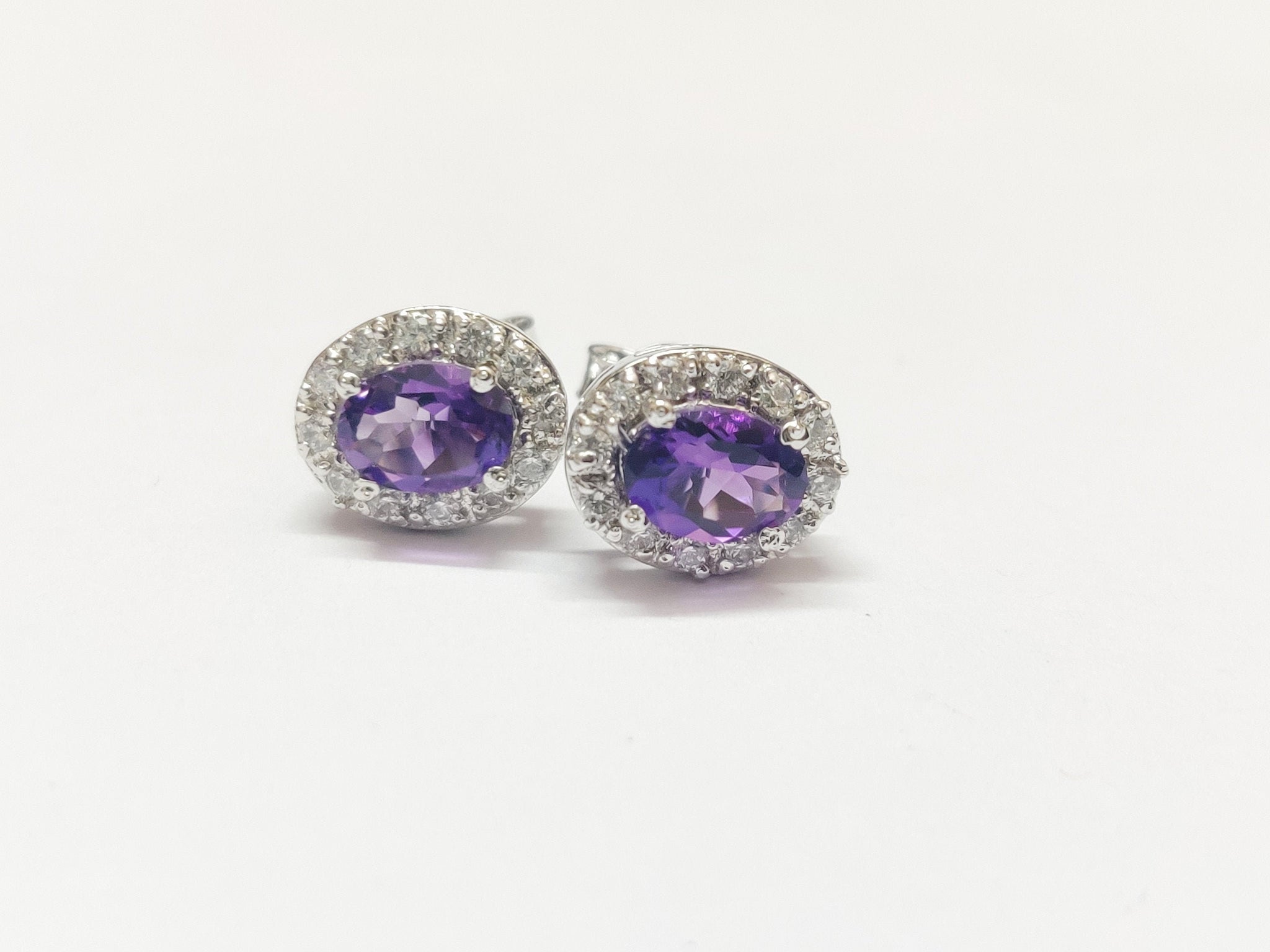 Silver Amethyst Stud Earrings 1.4 Ct African Amethyst Ear Studs Silver Amethyst Earrings Purple Stud Earrings Gemstone Studs February Stone