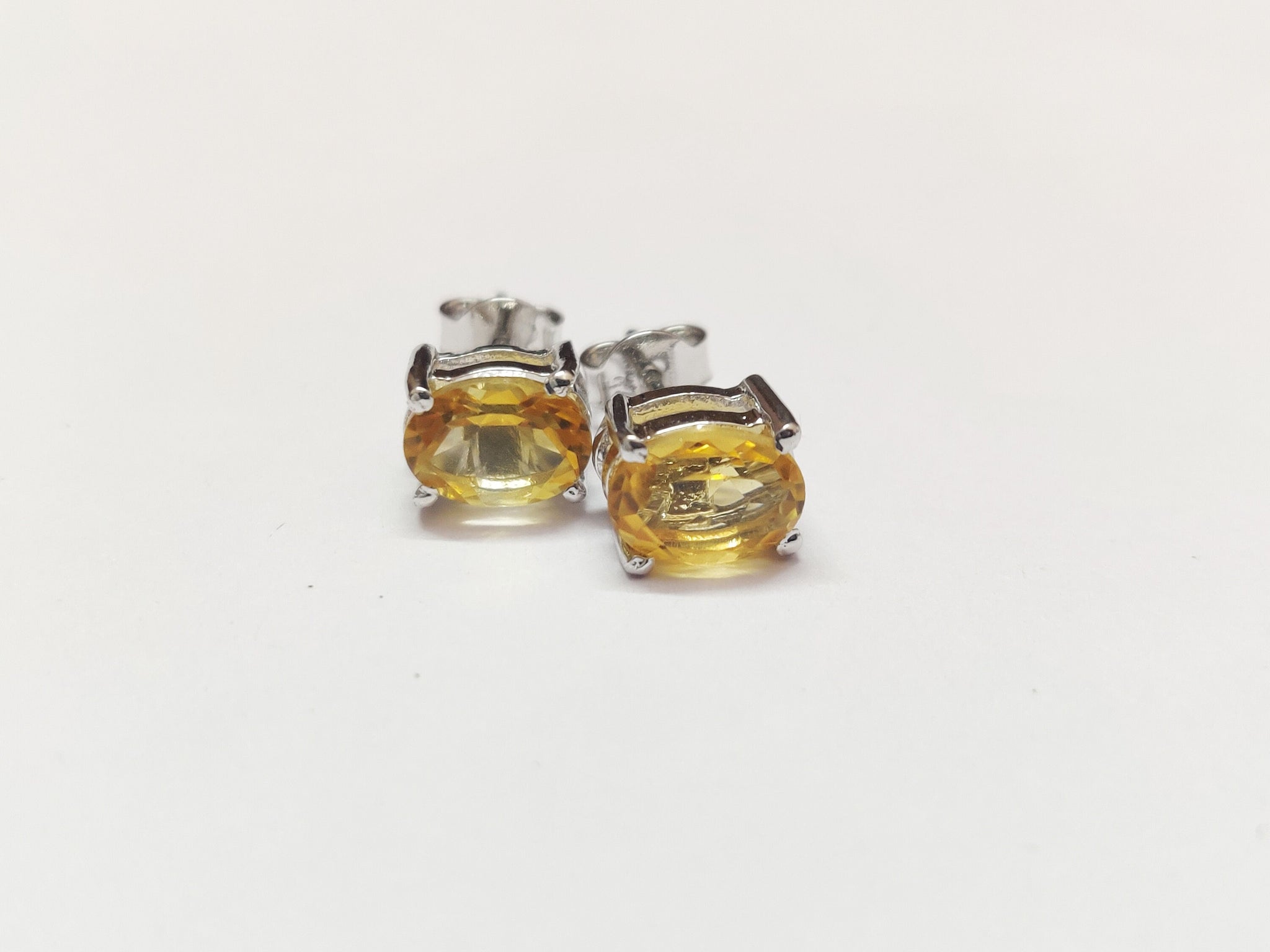 Citrine Stud Earrings Silver Citrine Earrings 2.2 Ct Citrine Ear Studs 6x8 mm Oval Citrine Yellow Citrine Jewelry Gemstone Stud Earrings