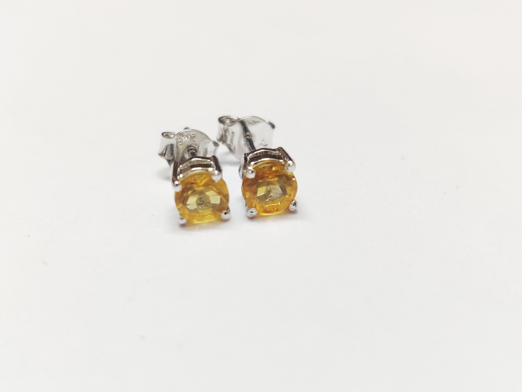 Citrine Stud Earrings Silver Citrine Earrings 1.5 Ct Citrine Ear Studs 5 mm Round Citrine Yellow Citrine Jewelry Gemstone Stud Earrings