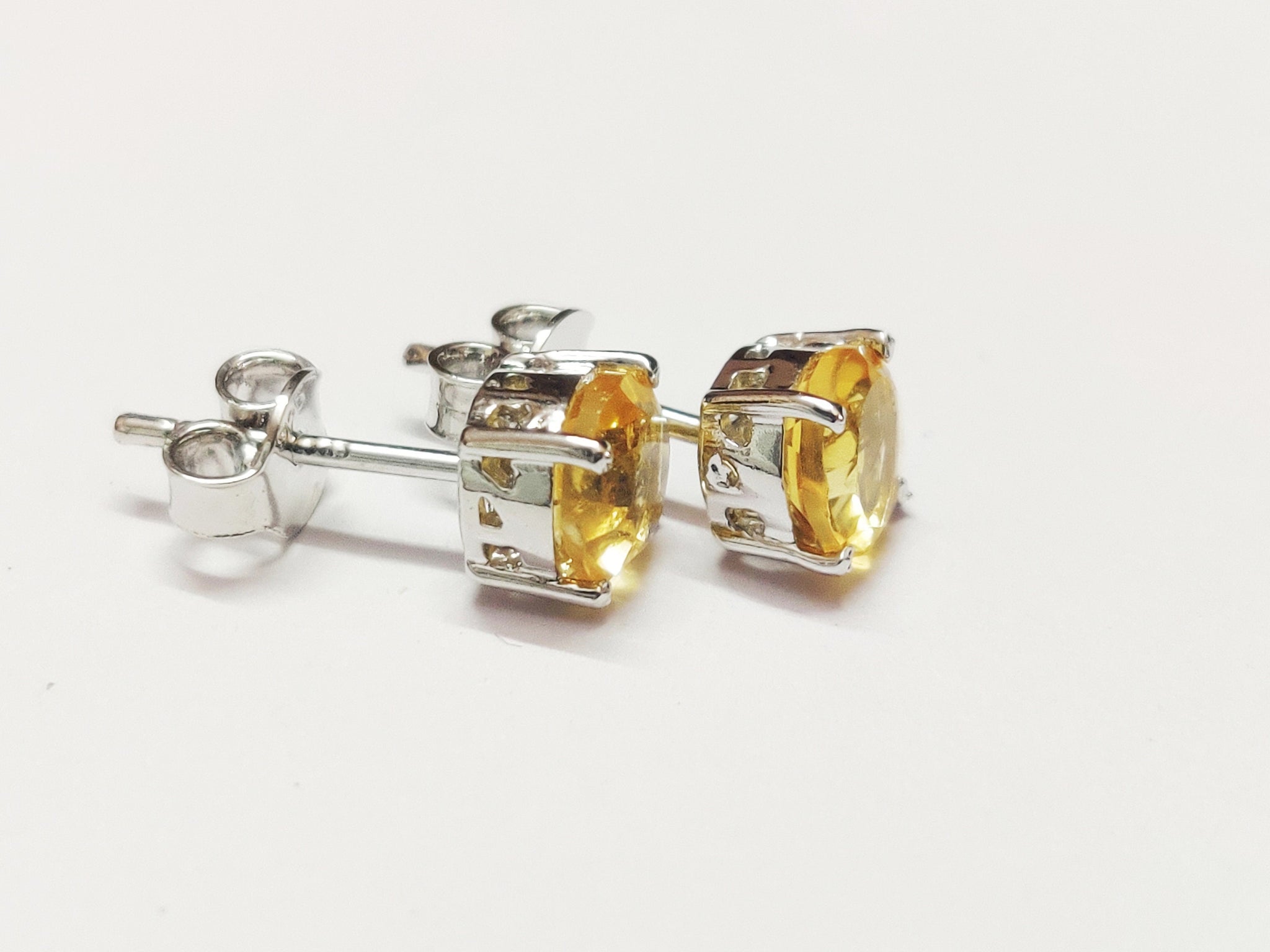 Citrine Stud Earrings Silver Citrine Earrings 1.9 Ct Citrine Ear Studs 6 mm Round Citrine Yellow Citrine Jewelry Gemstone Stud Earrings